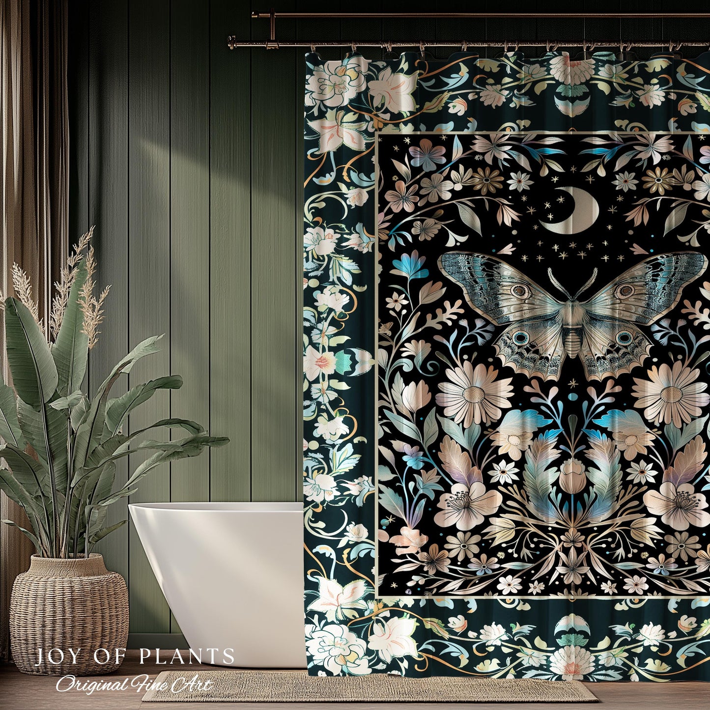 Maximalist Aesthetic Dark Academia Shower Curtain | Witchy Eclectic Oddities Woodland Cottagecore Dreamy Forestcore Bathroom Pastel Gothic |
