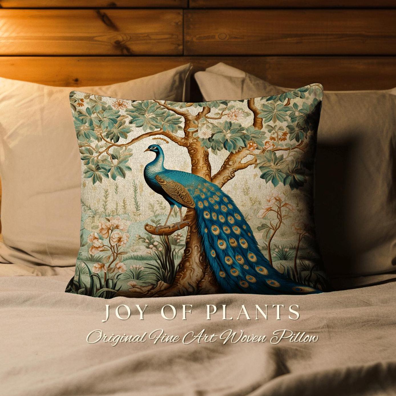 Bold Aesthetic Accent Pillow | William Morris Inspired Peacock Woodland Decor Cushion Maximalist Ornate Home Decor Throw Pillow Eclectic