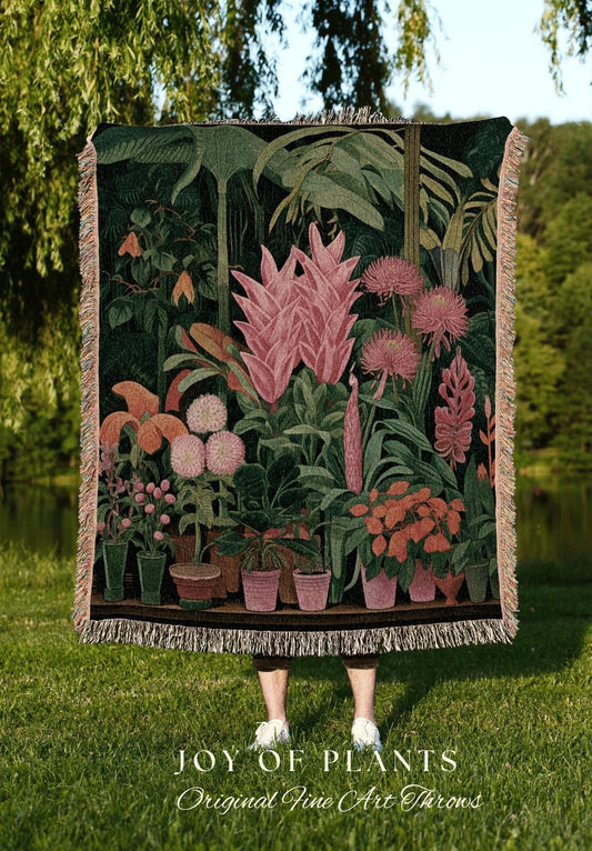 Jungle Botanical Woven Blanket | Nature Blanket Tapestry Botanical Fairy Grunge Room Decor Fairycore Floral Cottagecore Blanket Floral Decor