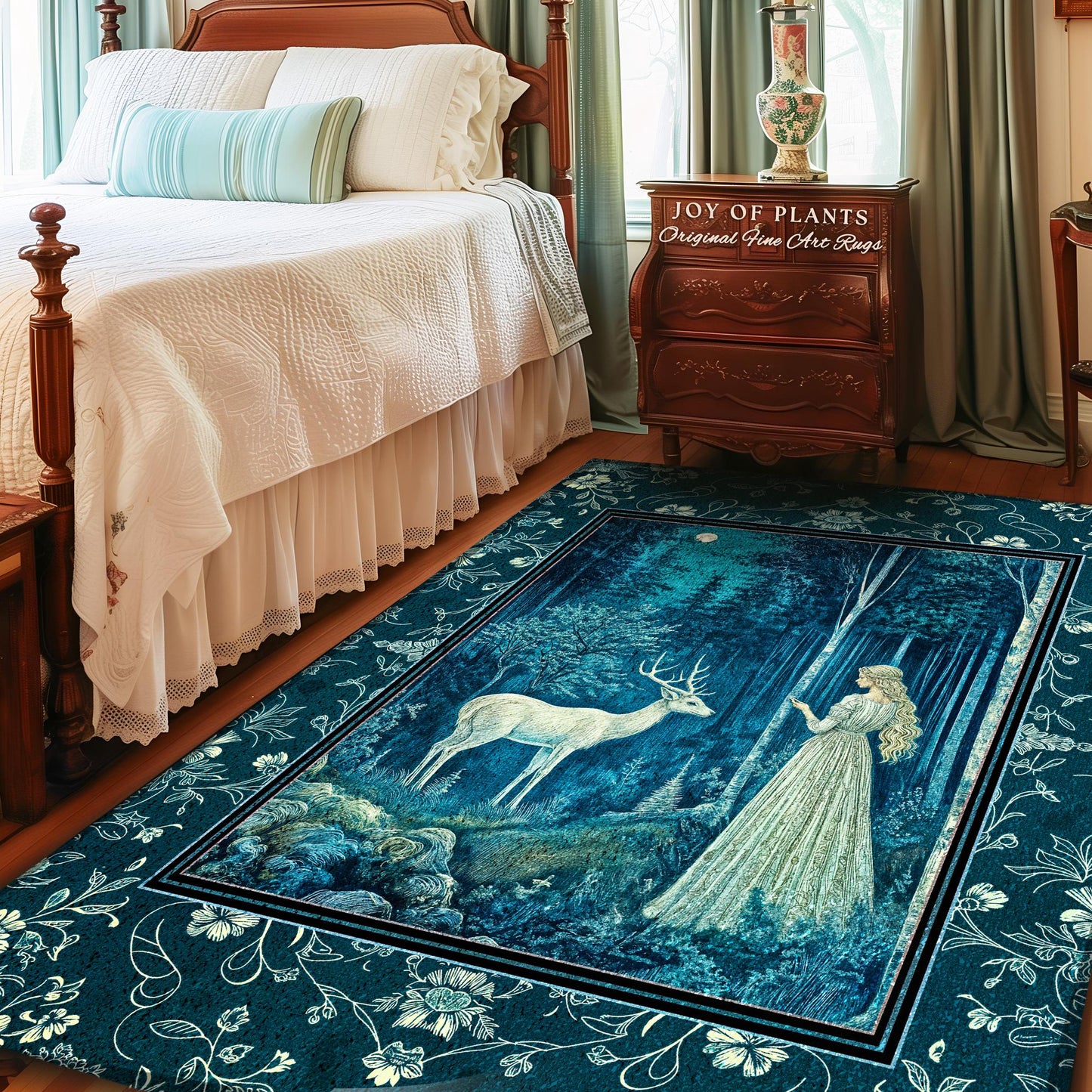 Moonlit Fairytale Mystic Accent Rug | Misty Moonlit Landscape Whimsical Area Rug Storybook Theme Maximalist Bedroom Coquette Whimsical Art |
