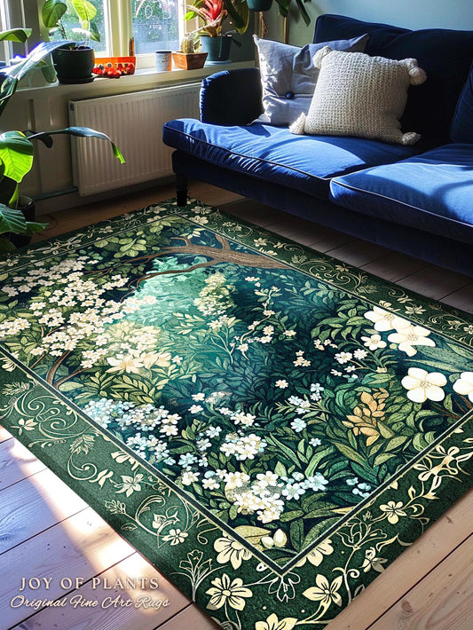 Dark Cottagecore Folklore Inspired Room Decor Ethereal Aesthetic Area Rug Fairycore Bedroom Mystical | Botanical Aesthetic Forest Accent Rug