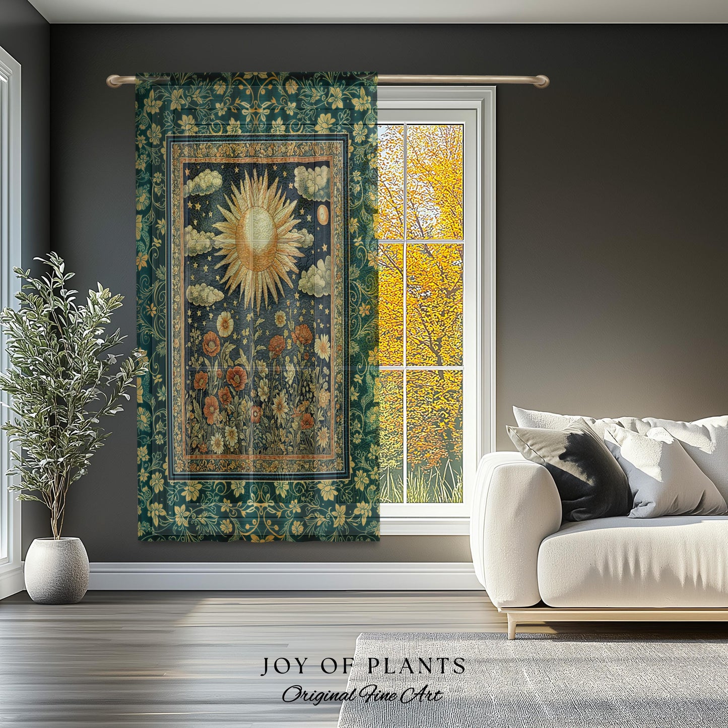 Maximalist Sun Goddess Curtain | Nature Botanical Drapes Floral Light Academia Spiritual Aesthetic Zodiac Theme Celestial Bedroom Decor |