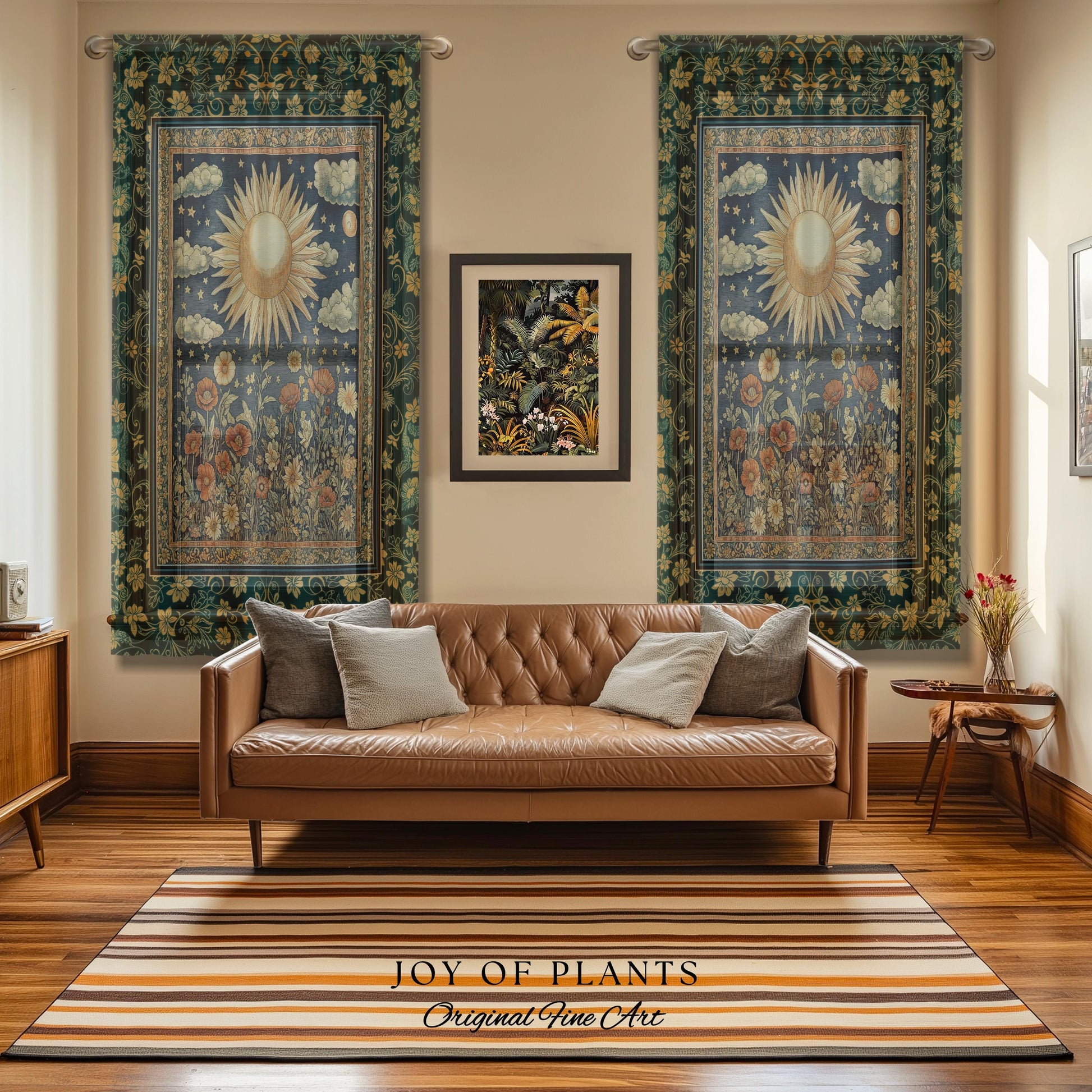 Maximalist Sun Goddess Curtain | Nature Botanical Drapes Floral Light Academia Spiritual Aesthetic Zodiac Theme Celestial Bedroom Decor |