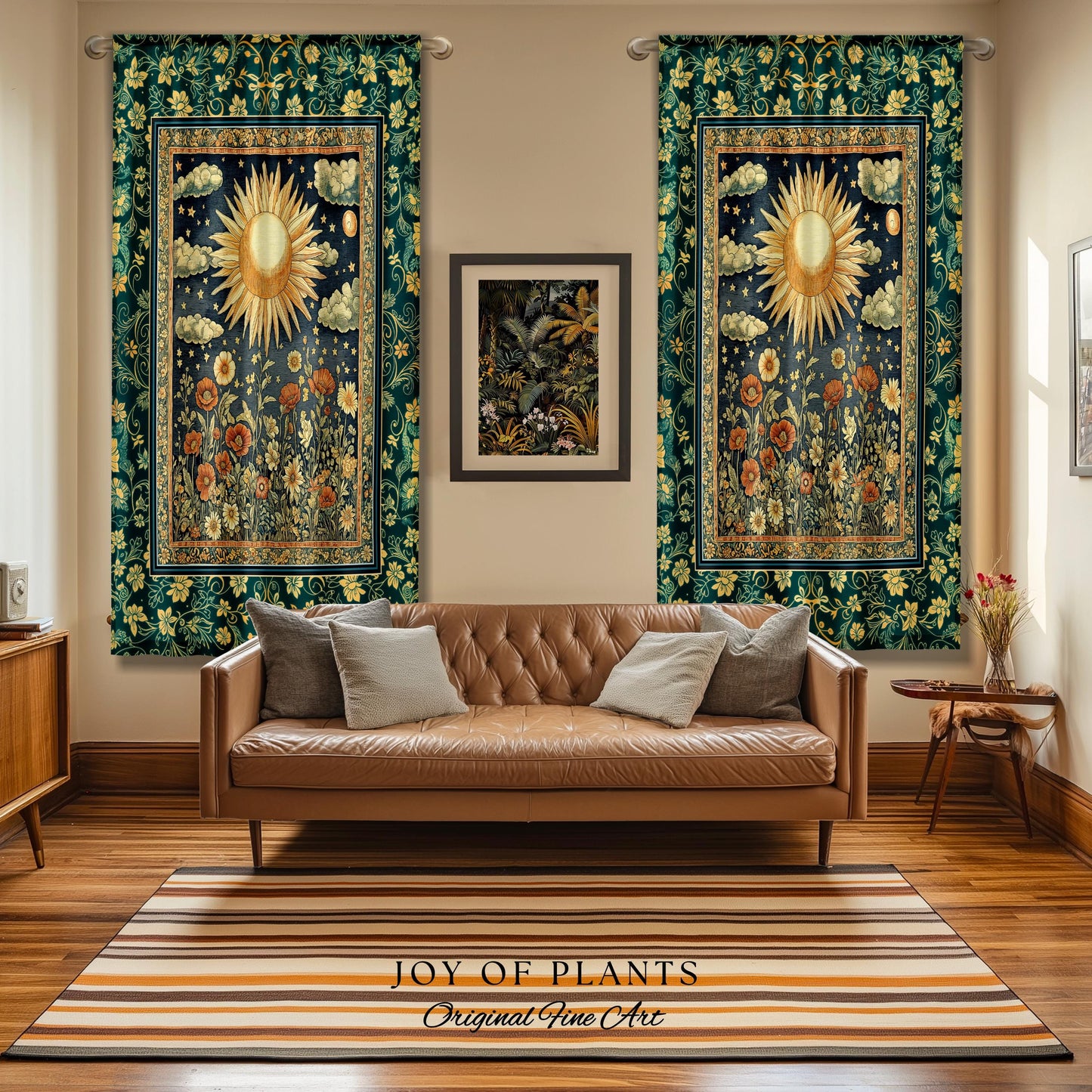 Maximalist Sun Goddess Curtain | Nature Botanical Drapes Floral Light Academia Spiritual Aesthetic Zodiac Theme Celestial Bedroom Decor |