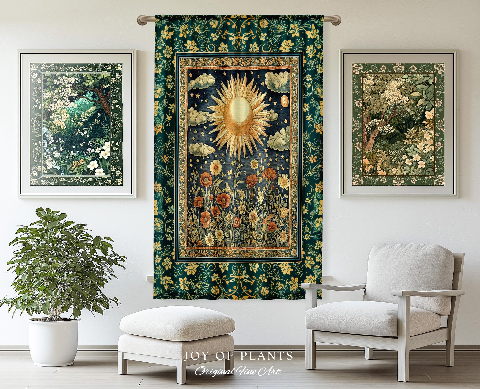 Maximalist Sun Goddess Curtain | Nature Botanical Drapes Floral Light Academia Spiritual Aesthetic Zodiac Theme Celestial Bedroom Decor |