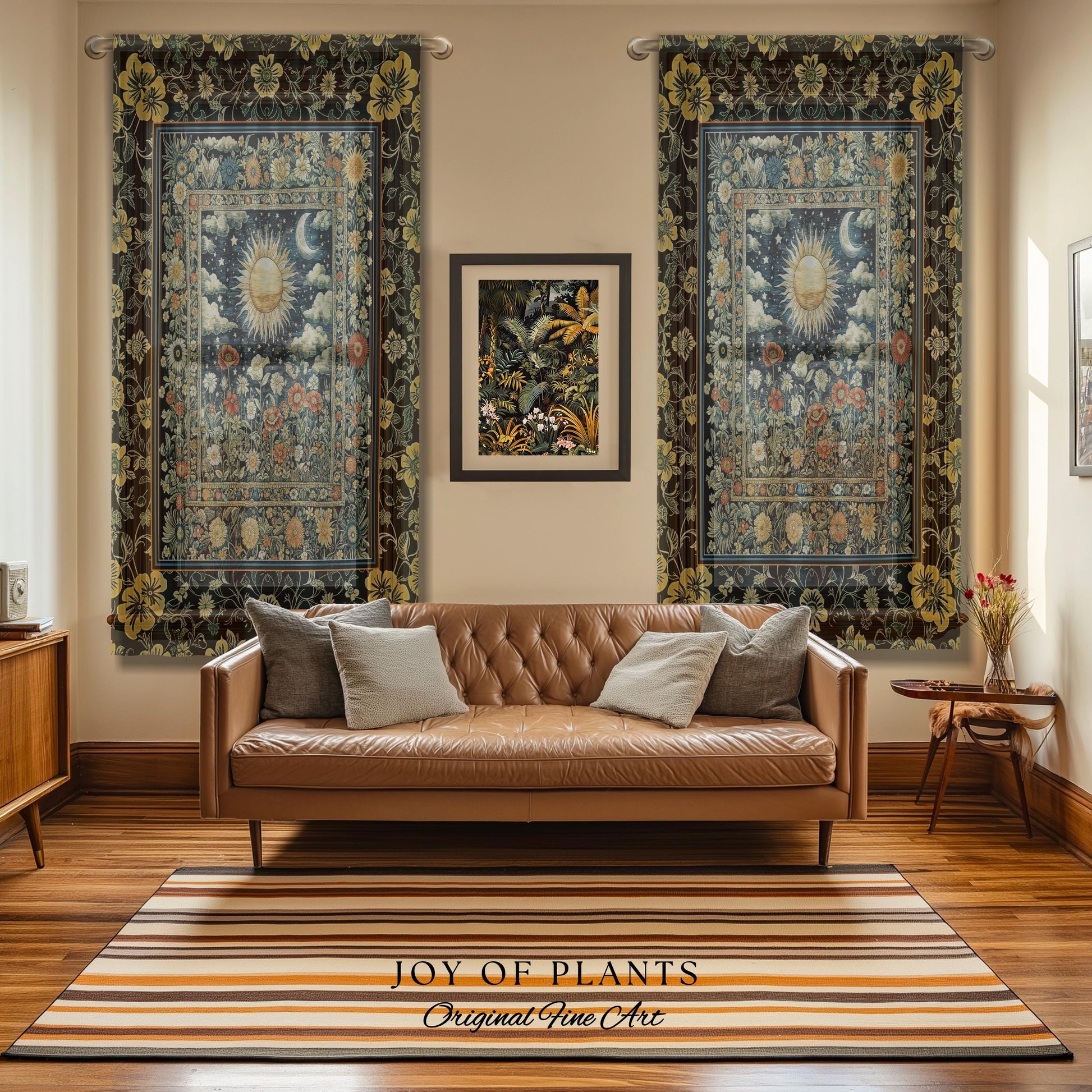 Dreamy Aesthetic Maximalist Curtain | Sun and Moon Bohemian Sunshine Drapes Astrology Psychedelic Celestial Cozy Bedroom Tarot Inspired |