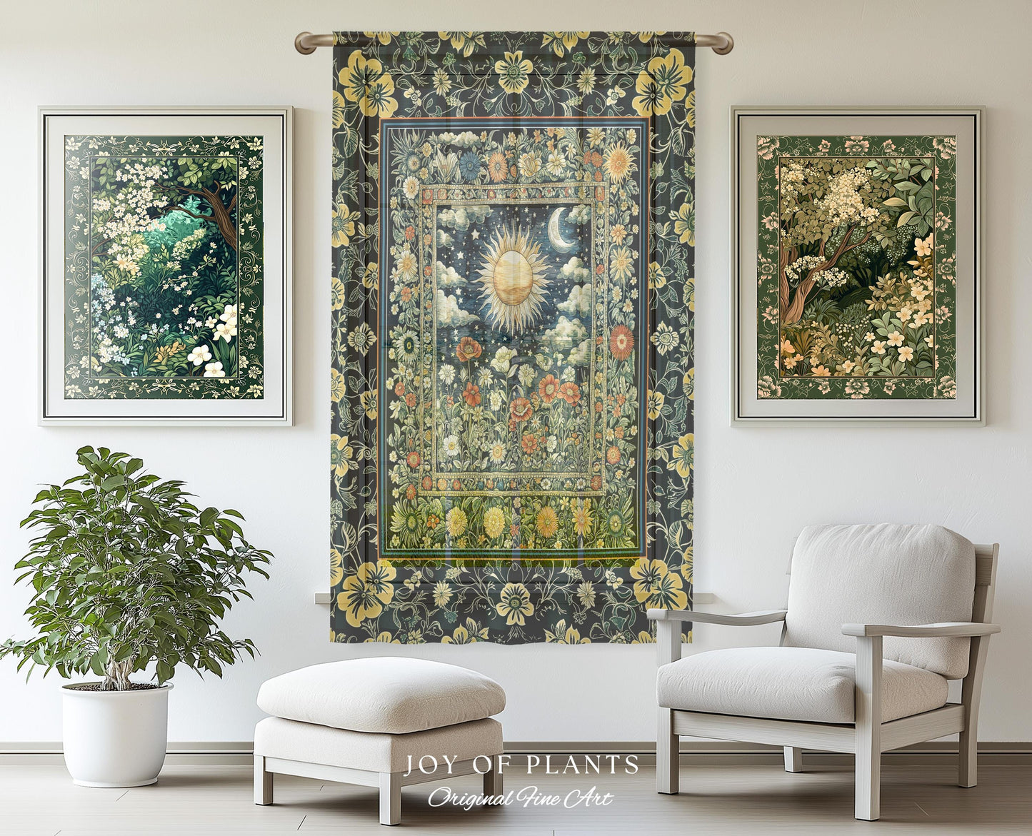 Dreamy Aesthetic Maximalist Curtain | Sun and Moon Bohemian Sunshine Drapes Astrology Psychedelic Celestial Cozy Bedroom Tarot Inspired |