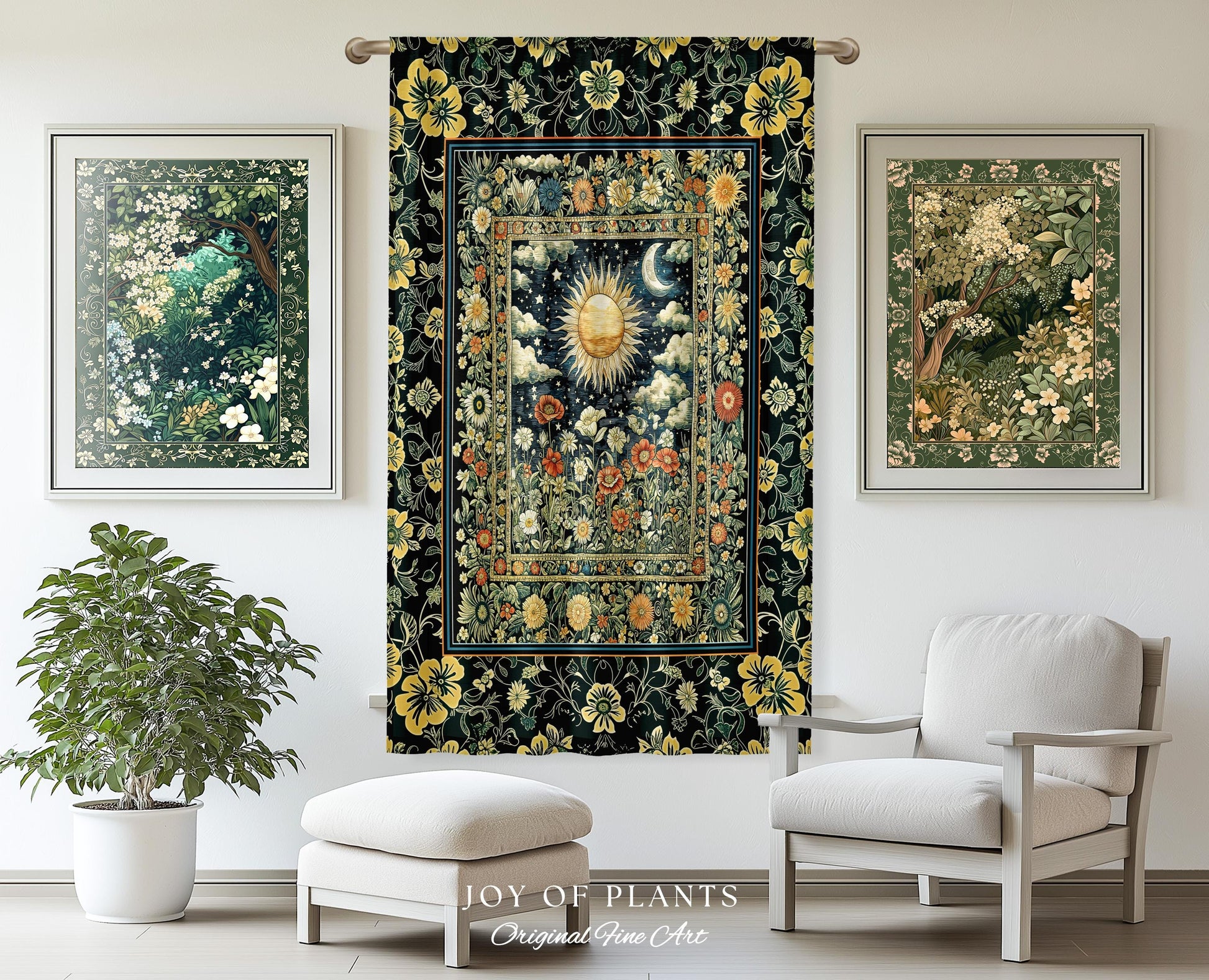 Dreamy Aesthetic Maximalist Curtain | Sun and Moon Bohemian Sunshine Drapes Astrology Psychedelic Celestial Cozy Bedroom Tarot Inspired |