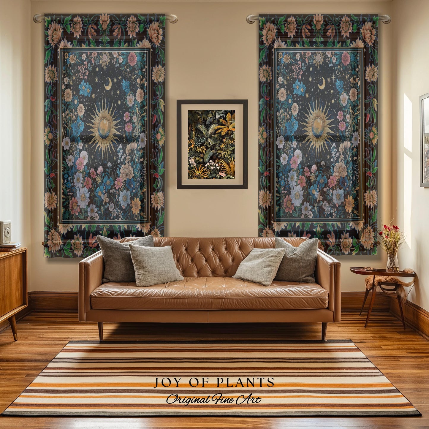 Colorful Maximalist Boho Sun Curtain | Whimsigothic Tarot Drapes Celestial Spiritual Decor Bohemian Indie Bedroom Sun and Moon Cozy Nursery