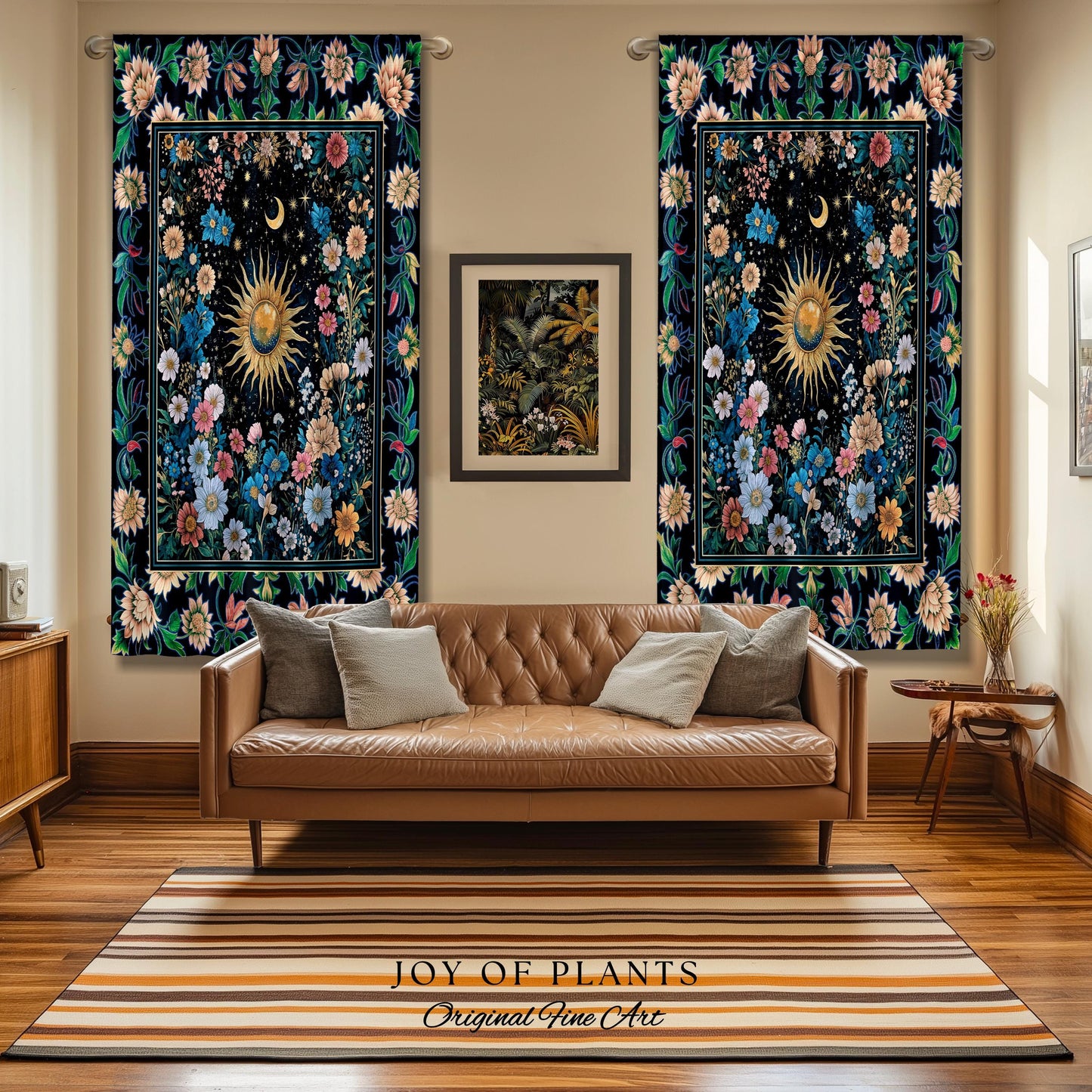 Colorful Maximalist Boho Sun Curtain | Whimsigothic Tarot Drapes Celestial Spiritual Decor Bohemian Indie Bedroom Sun and Moon Cozy Nursery
