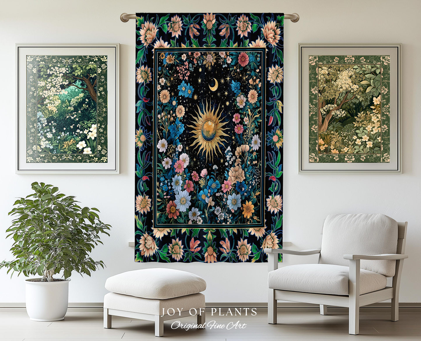 Colorful Maximalist Boho Sun Curtain | Whimsigothic Tarot Drapes Celestial Spiritual Decor Bohemian Indie Bedroom Sun and Moon Cozy Nursery