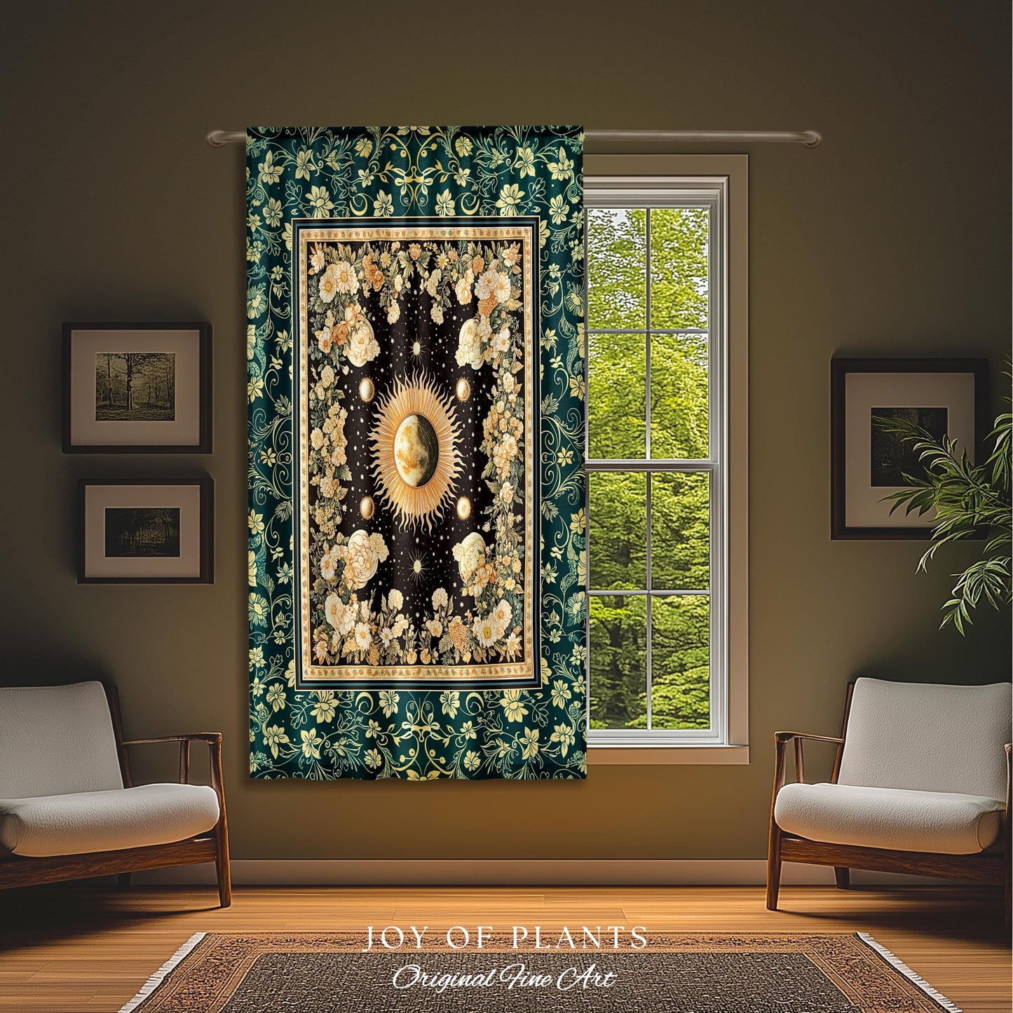 Sun and Moon Bohemian Curtains | Moody Skies Astrology Drapes Vintage Celestial Cozy Bedroom Astrology Tapestry Dark Cottagecore Bohemian |