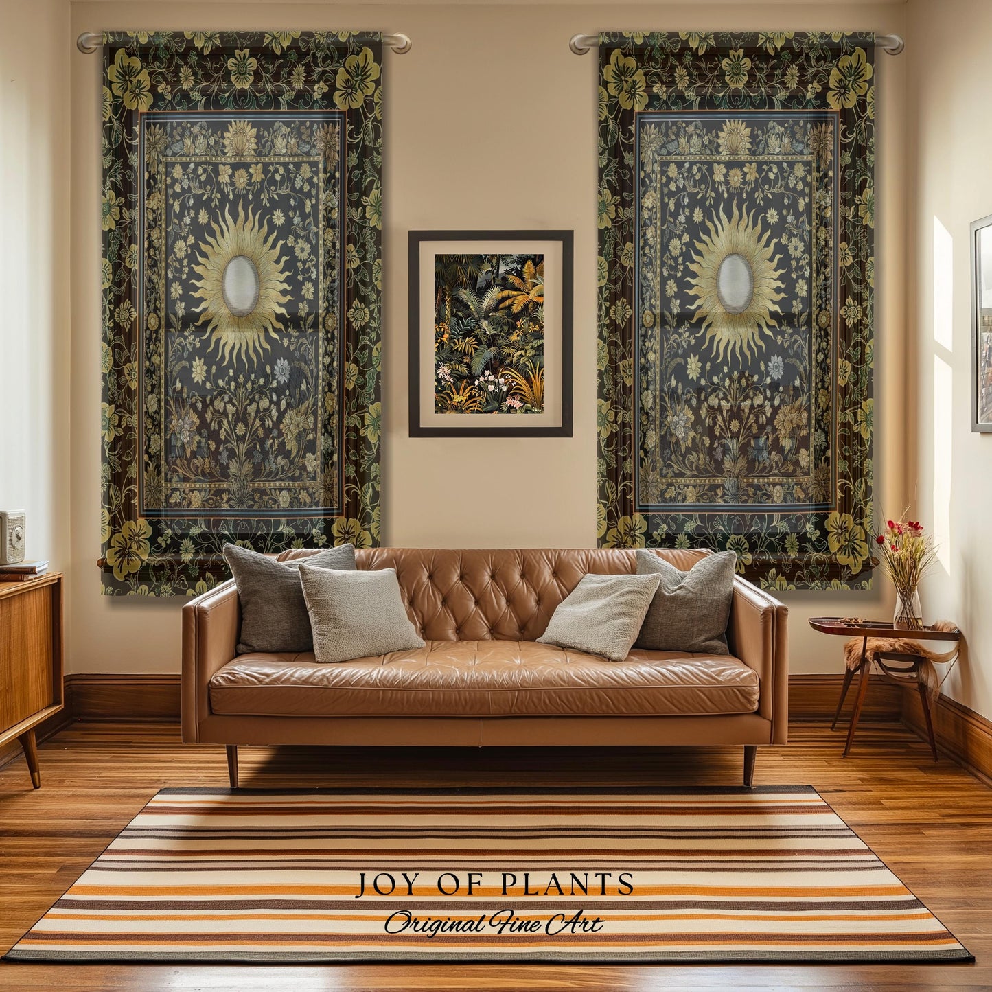 Boho Tarot Sun Window Curtain | Zodiac Inspired Mystical Drapes Floral Whimsical Ethereal Moon and Stars Astrology Aesthetic Witchy Decor |