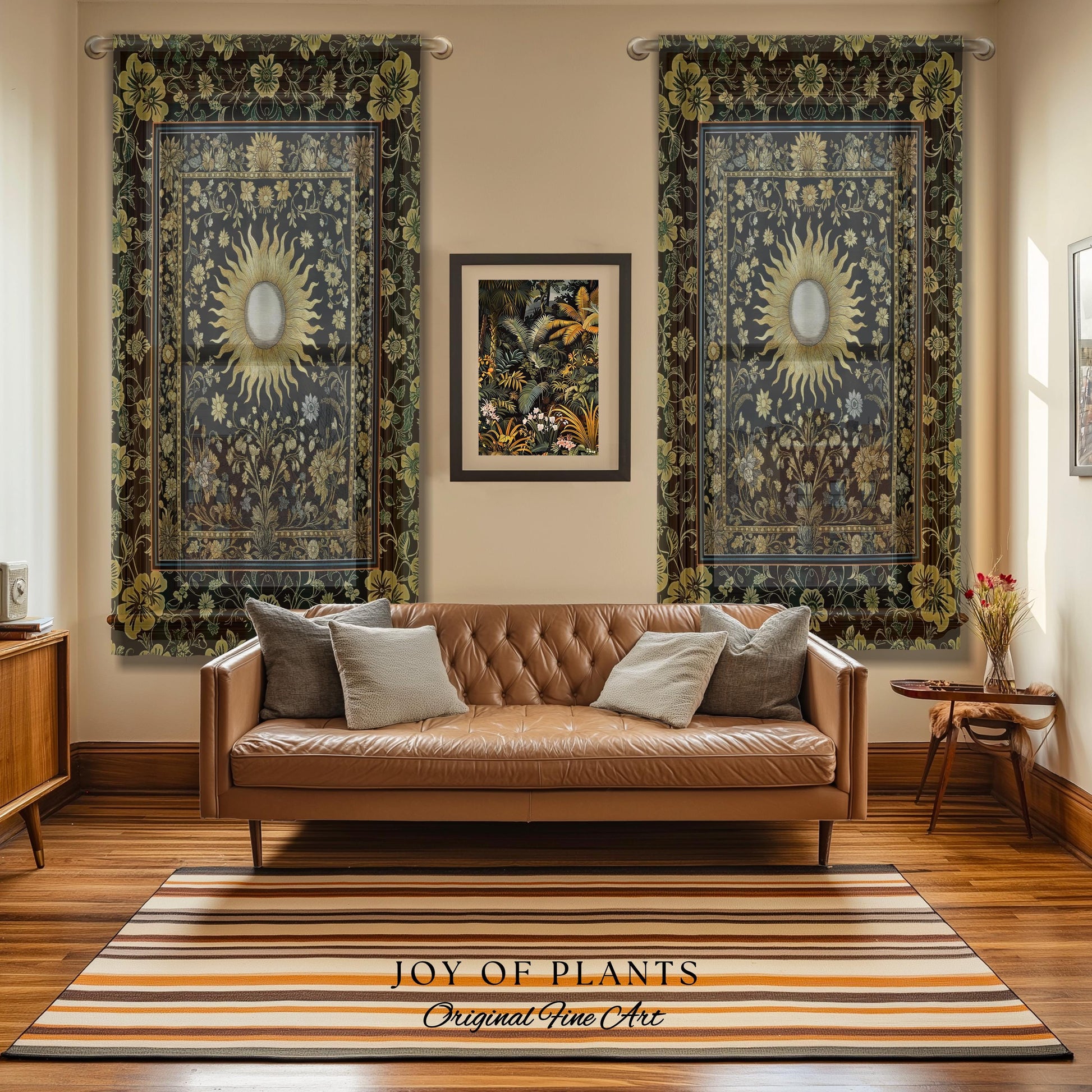 Boho Tarot Sun Window Curtain | Zodiac Inspired Mystical Drapes Floral Whimsical Ethereal Moon and Stars Astrology Aesthetic Witchy Decor |