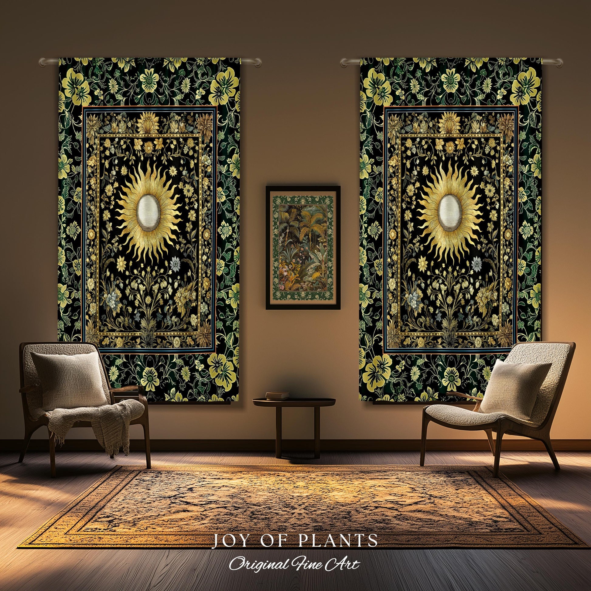Boho Tarot Sun Window Curtain | Zodiac Inspired Mystical Drapes Floral Whimsical Ethereal Moon and Stars Astrology Aesthetic Witchy Decor |