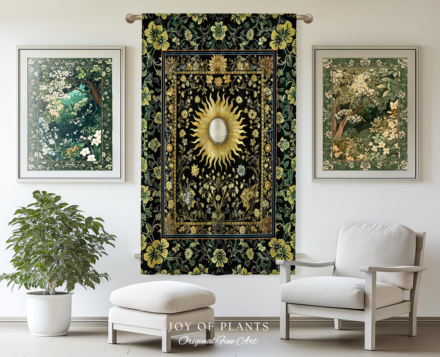 Boho Tarot Sun Window Curtain | Zodiac Inspired Mystical Drapes Floral Whimsical Ethereal Moon and Stars Astrology Aesthetic Witchy Decor |