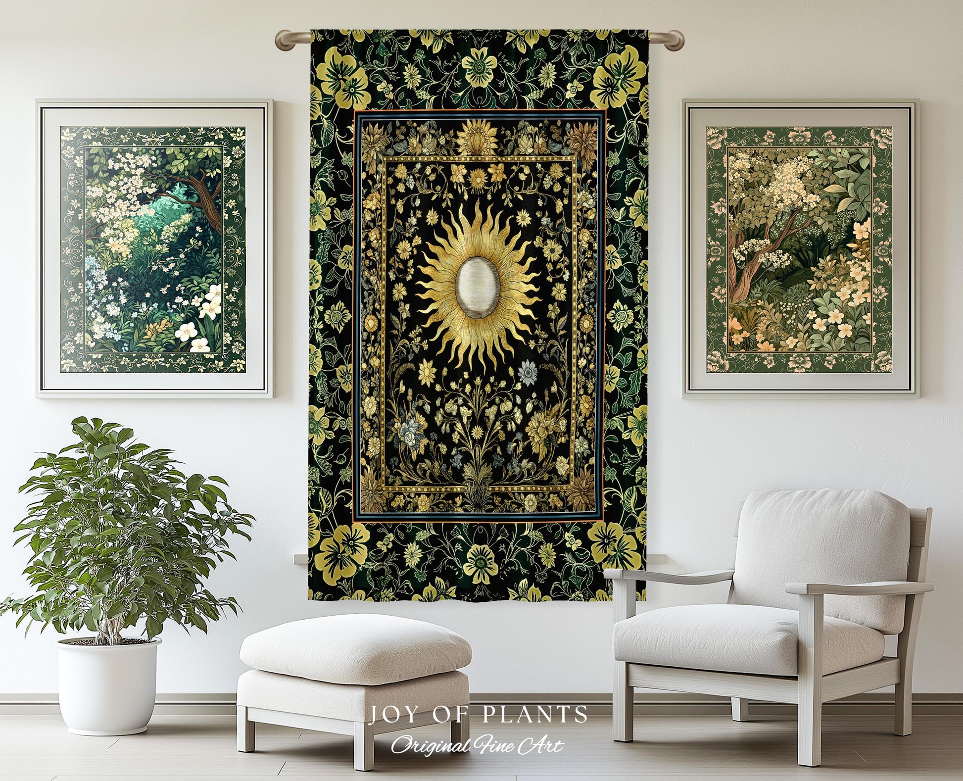 Boho Tarot Sun Window Curtain | Zodiac Inspired Mystical Drapes Floral Whimsical Ethereal Moon and Stars Astrology Aesthetic Witchy Decor |