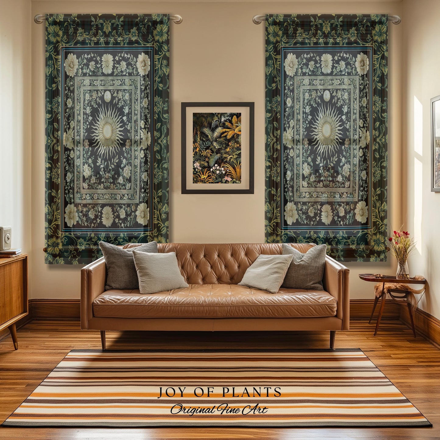 Witchy Celestial Sun Curtain | Magical Mystical Cozy Window Drapes Astrology Tapestry Spiritual Golden Sun Dark Academia Maximalist Bohemian