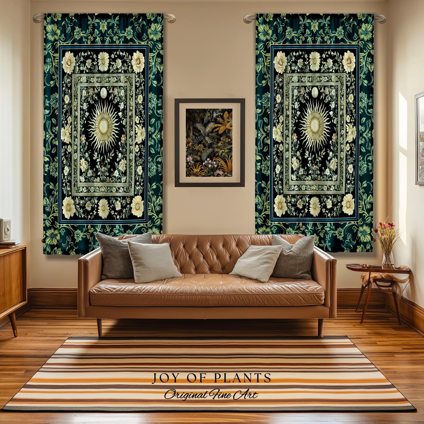 Witchy Celestial Sun Curtain | Magical Mystical Cozy Window Drapes Astrology Tapestry Spiritual Golden Sun Dark Academia Maximalist Bohemian