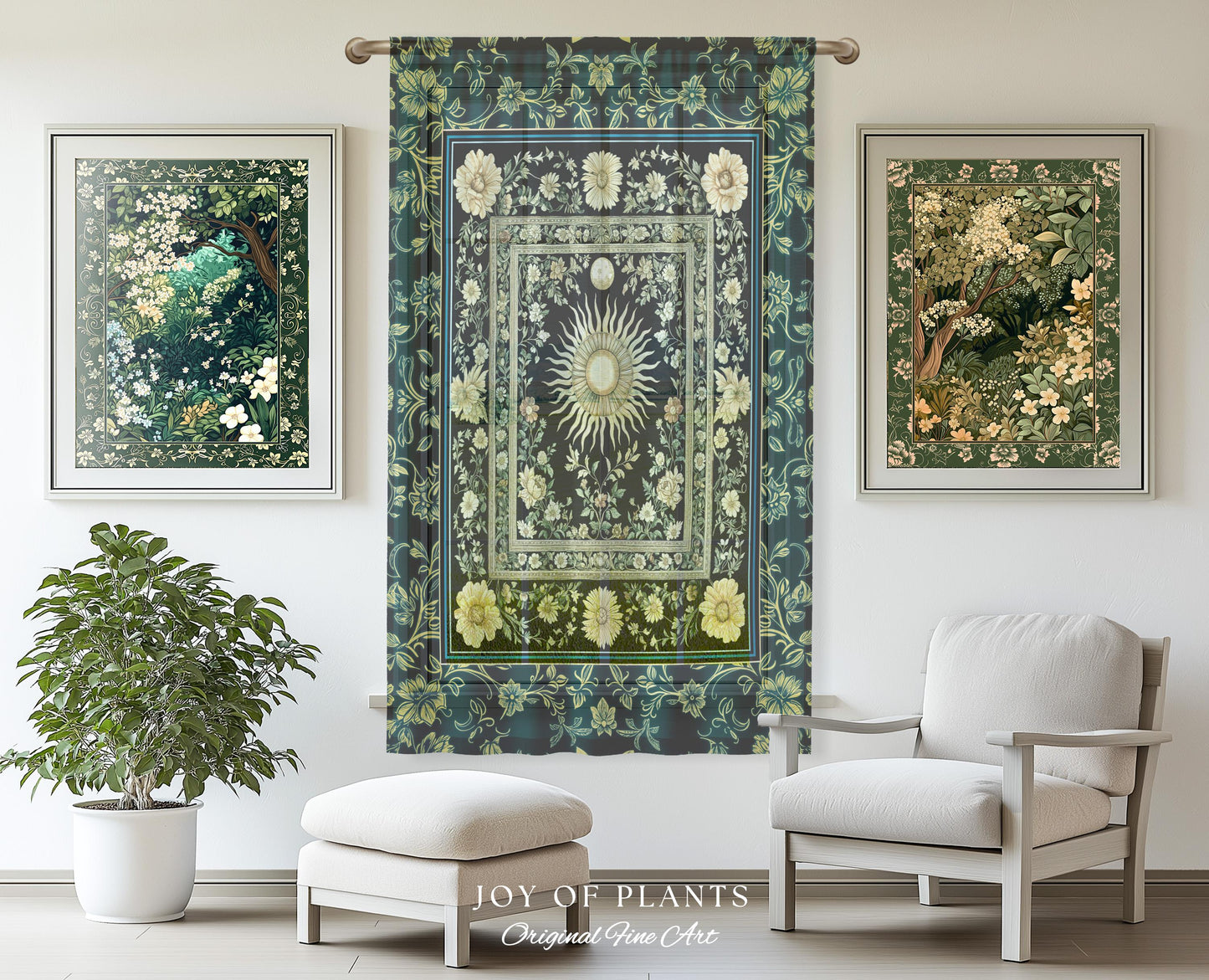 Witchy Celestial Sun Curtain | Magical Mystical Cozy Window Drapes Astrology Tapestry Spiritual Golden Sun Dark Academia Maximalist Bohemian