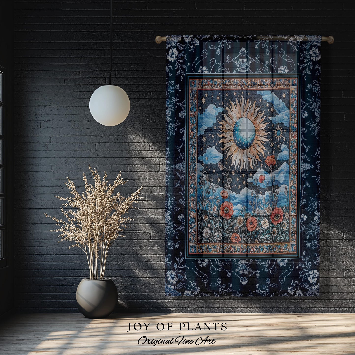 Retro Astrology Window Curtains | Whimsigothic Bedroom Maximalist Hippie Floral Woven Tapestry Psychedelic Cottagecore Ethereal Aesthetic |