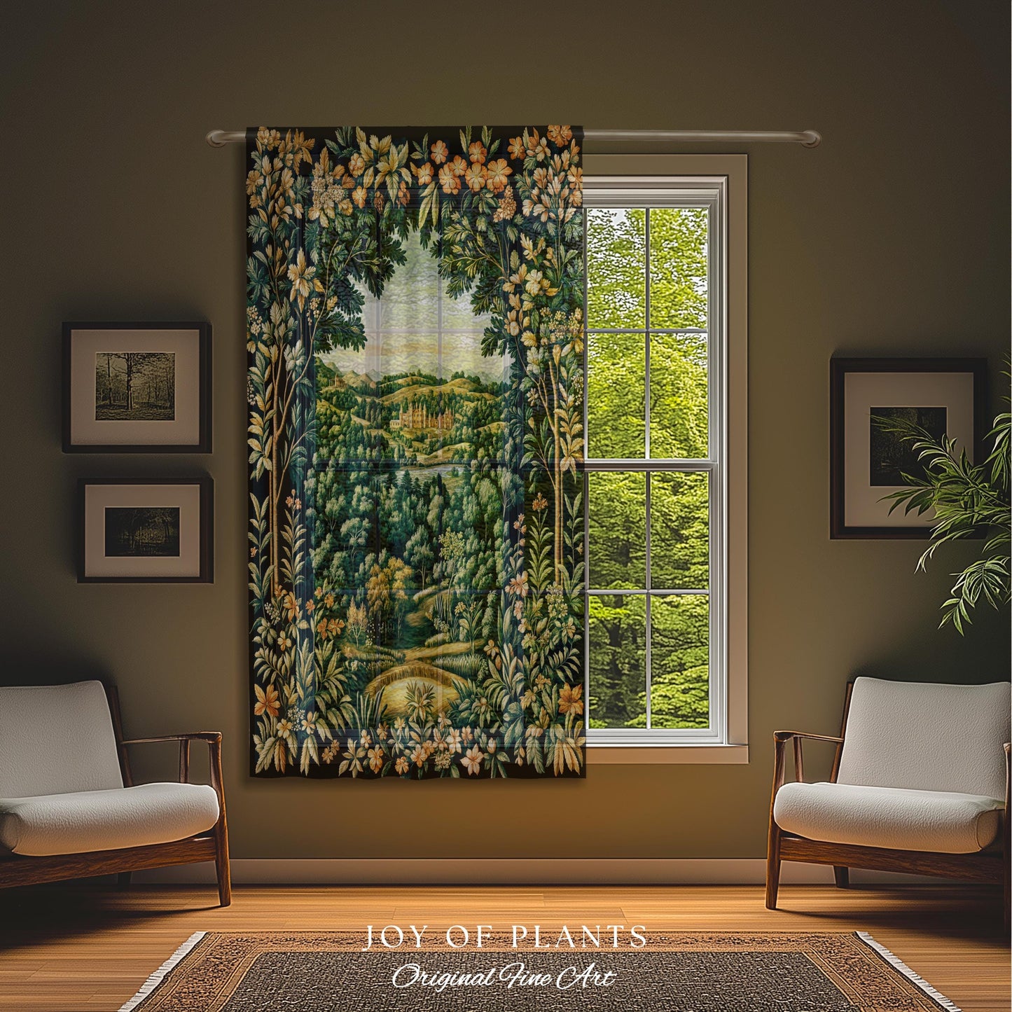 Magical Kingdom Folklore Curtains | Medieval Botanical Gothic Victorian Fairytale Garden Drapes Romantic Victorian Landscape Blackout Panel