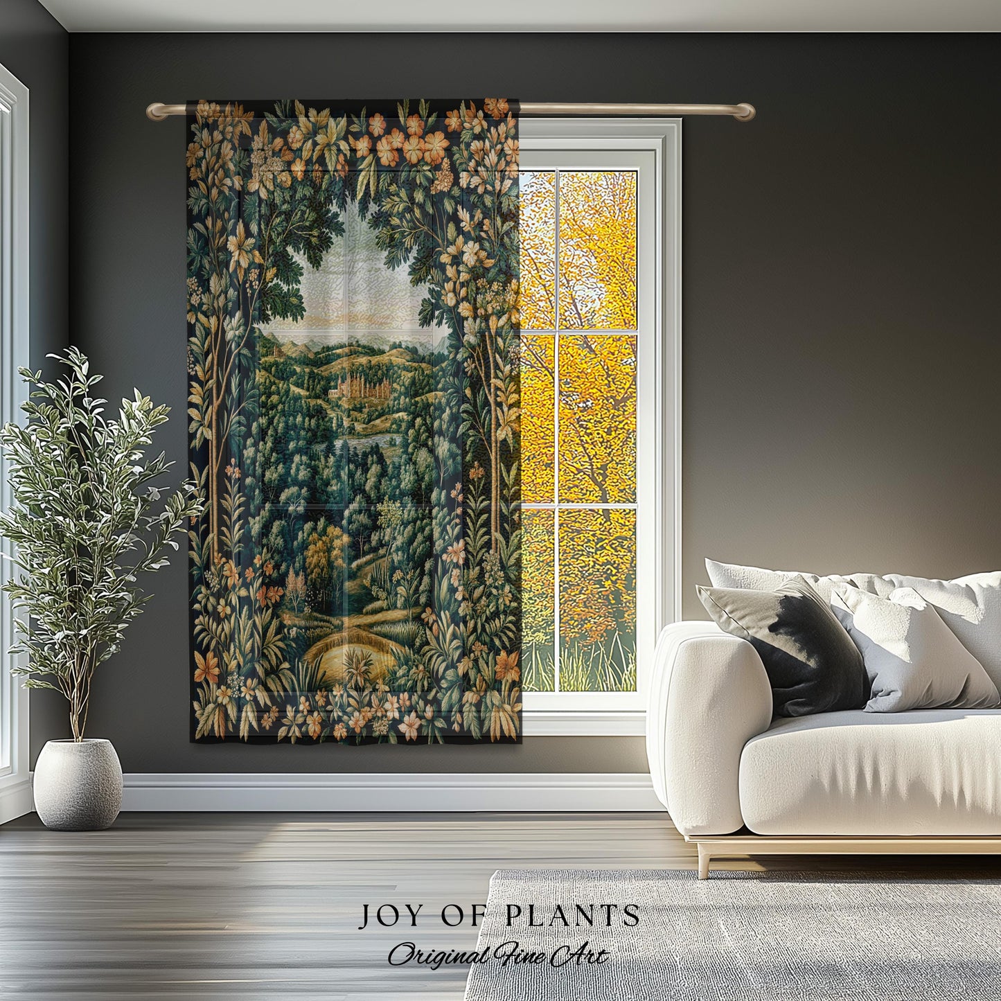 Magical Kingdom Folklore Curtains | Medieval Botanical Gothic Victorian Fairytale Garden Drapes Romantic Victorian Landscape Blackout Panel