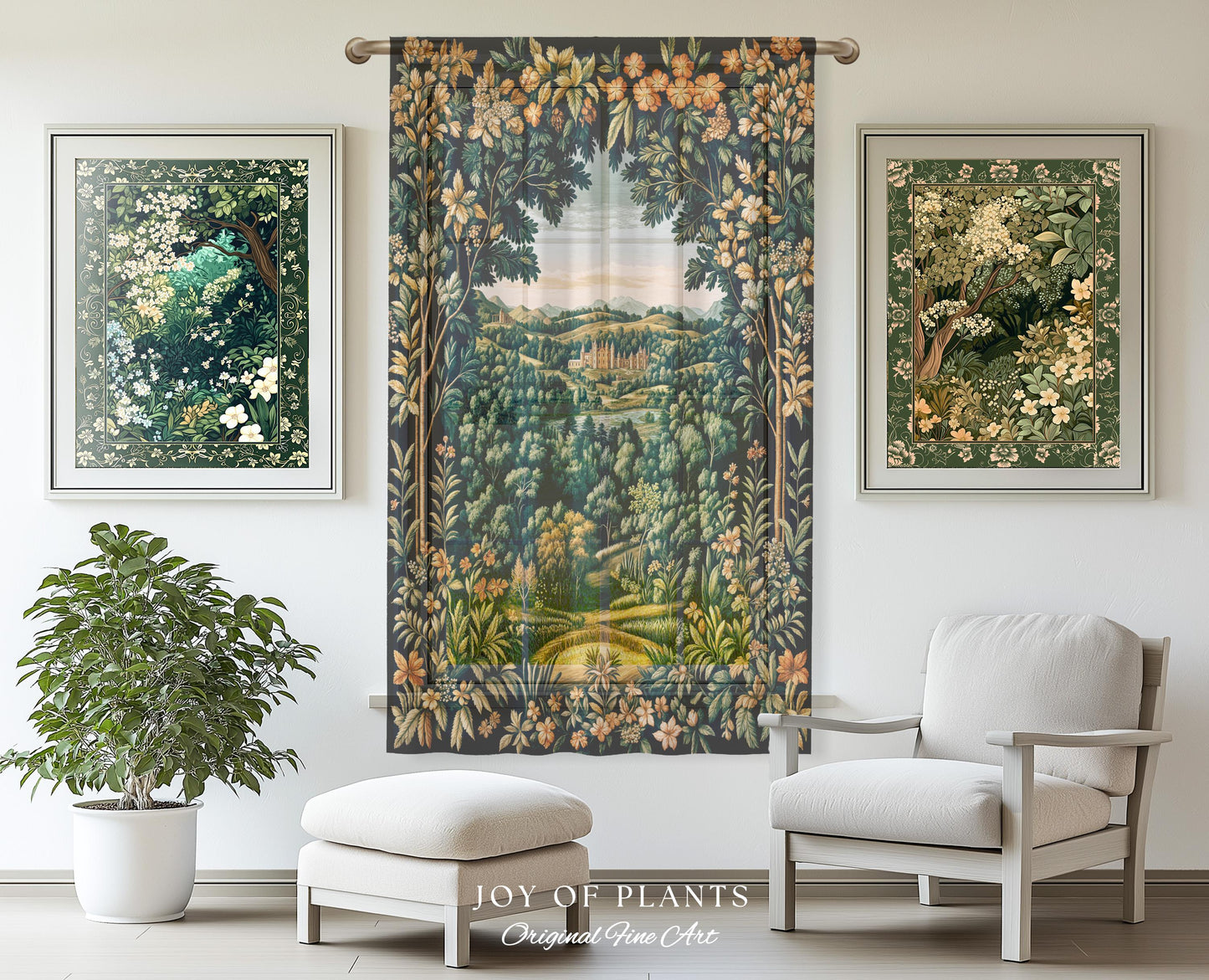 Magical Kingdom Folklore Curtains | Medieval Botanical Gothic Victorian Fairytale Garden Drapes Romantic Victorian Landscape Blackout Panel