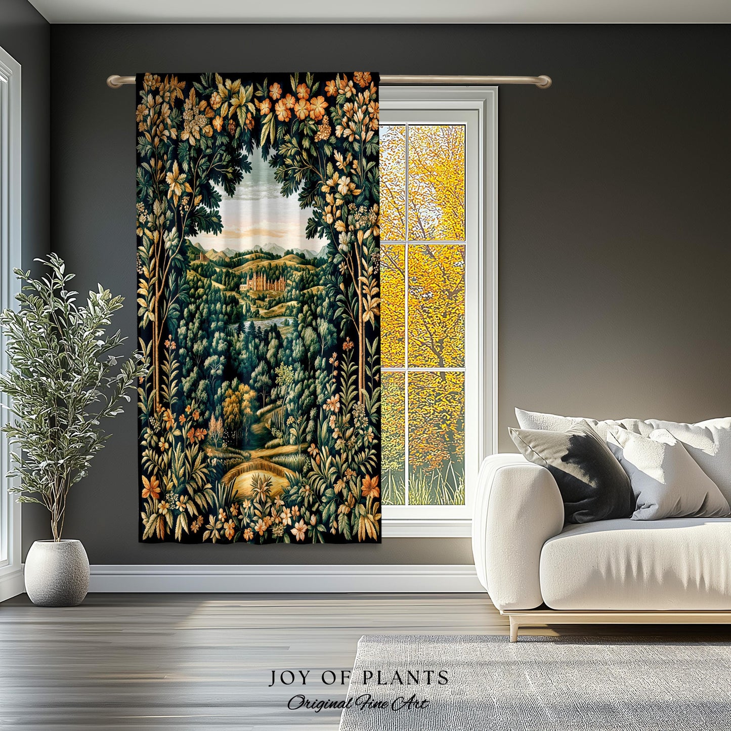 Magical Kingdom Folklore Curtains | Medieval Botanical Gothic Victorian Fairytale Garden Drapes Romantic Victorian Landscape Blackout Panel