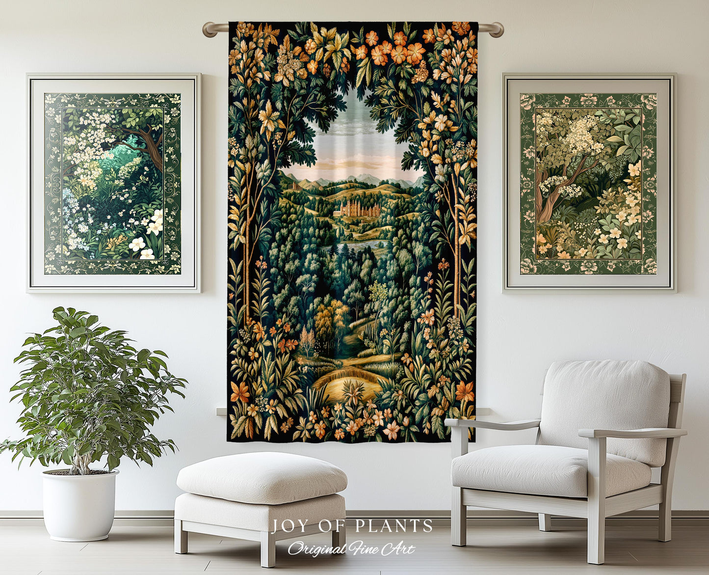 Magical Kingdom Folklore Curtains | Medieval Botanical Gothic Victorian Fairytale Garden Drapes Romantic Victorian Landscape Blackout Panel