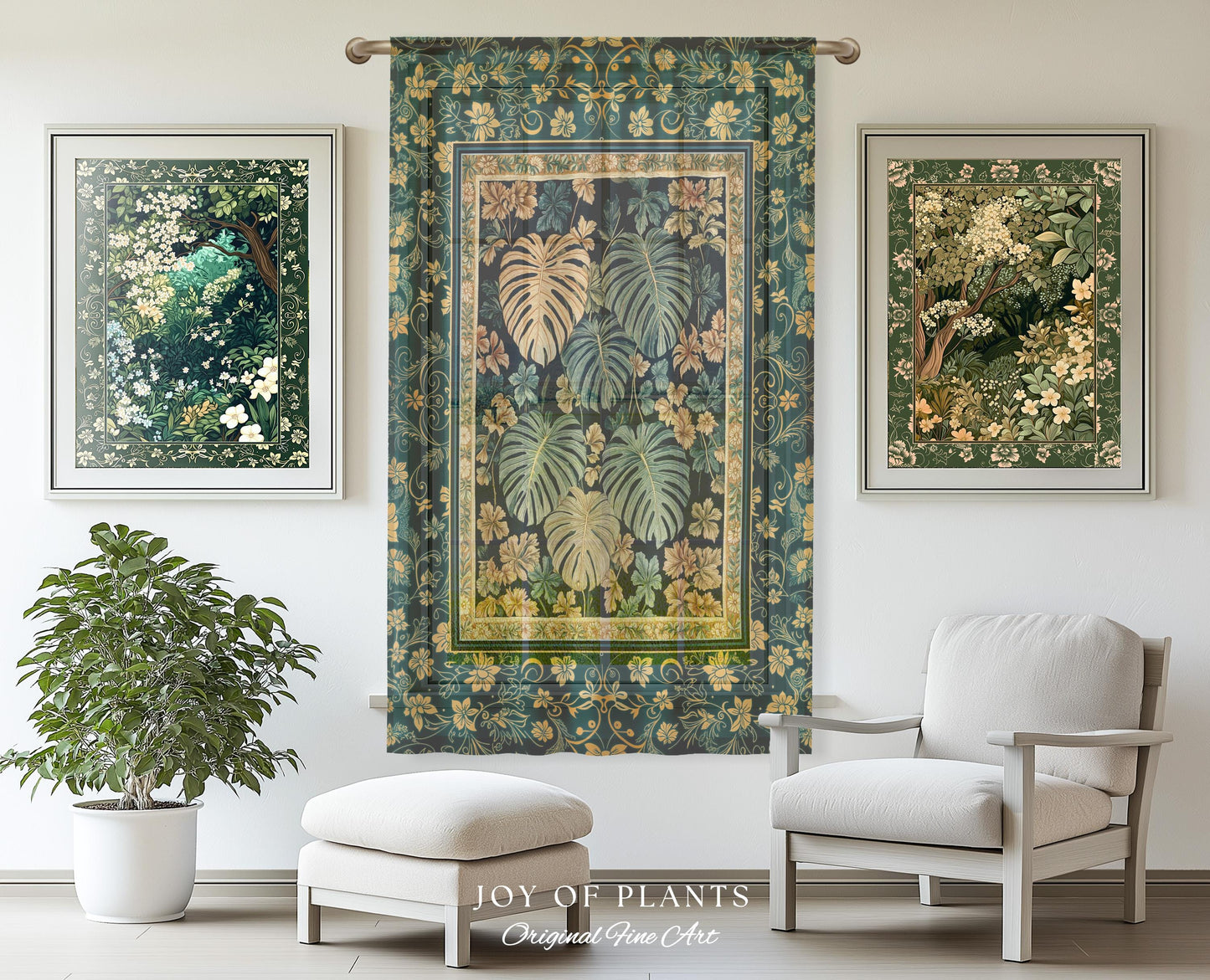 Enchanted Grove Botanical Curtain | Forestcore Home Decor Cottagecore Maximalist Whimsical Monstera Vibes Trendy Bedroom Artwork Drapes |