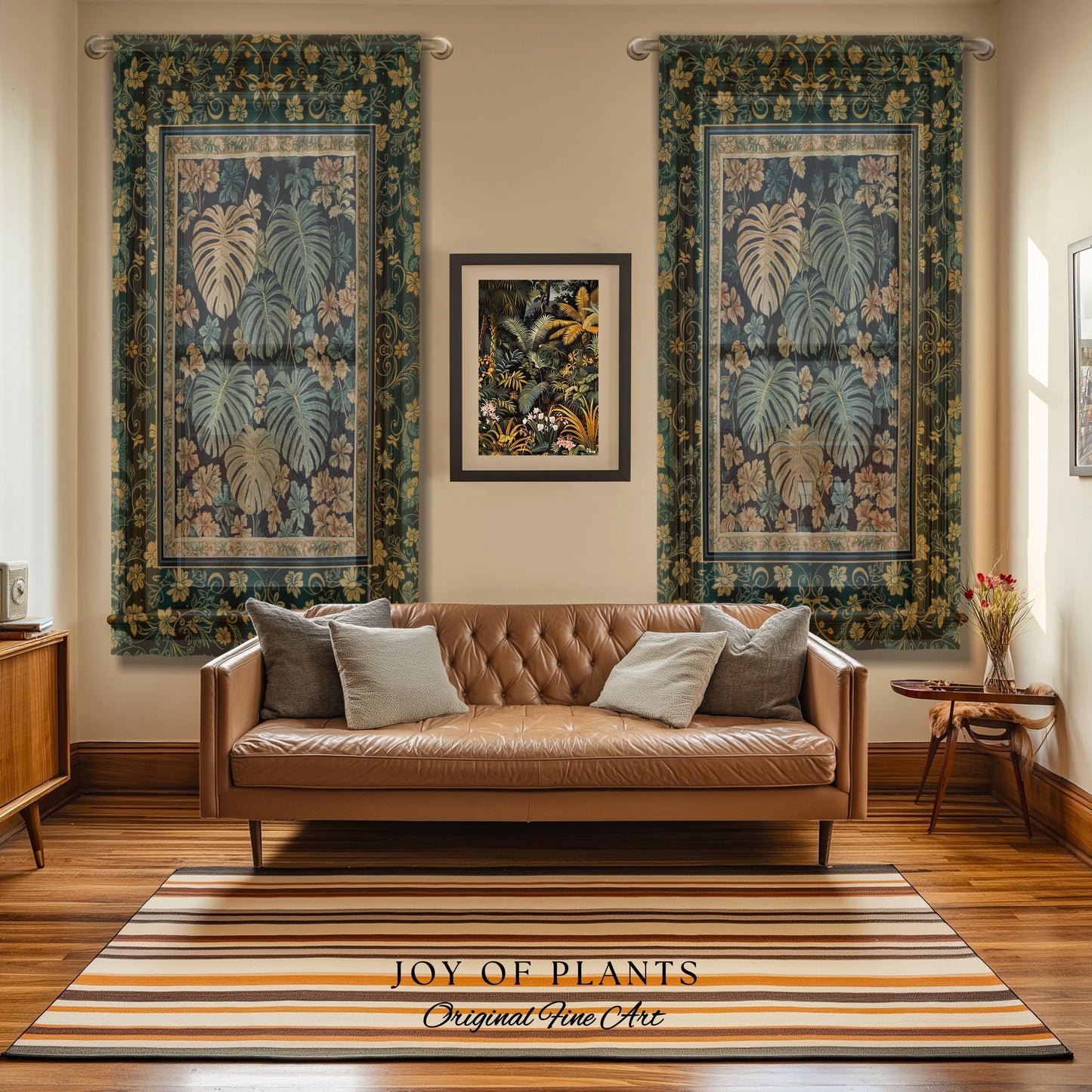 Enchanted Grove Botanical Curtain | Forestcore Home Decor Cottagecore Maximalist Whimsical Monstera Vibes Trendy Bedroom Artwork Drapes |