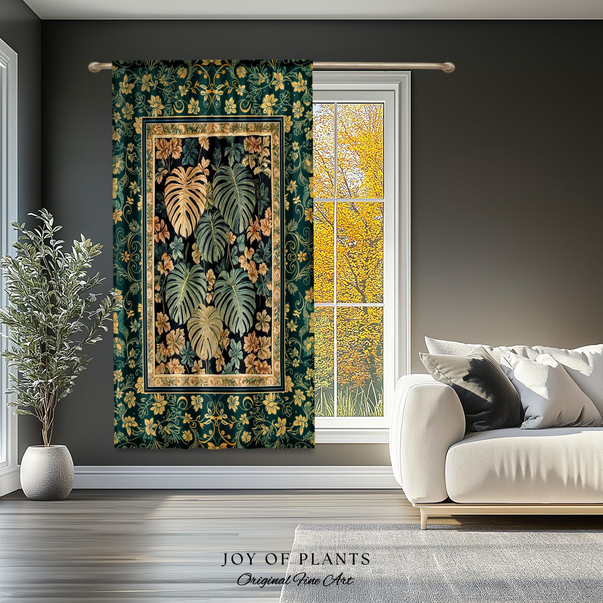 Enchanted Grove Botanical Curtain | Forestcore Home Decor Cottagecore Maximalist Whimsical Monstera Vibes Trendy Bedroom Artwork Drapes |