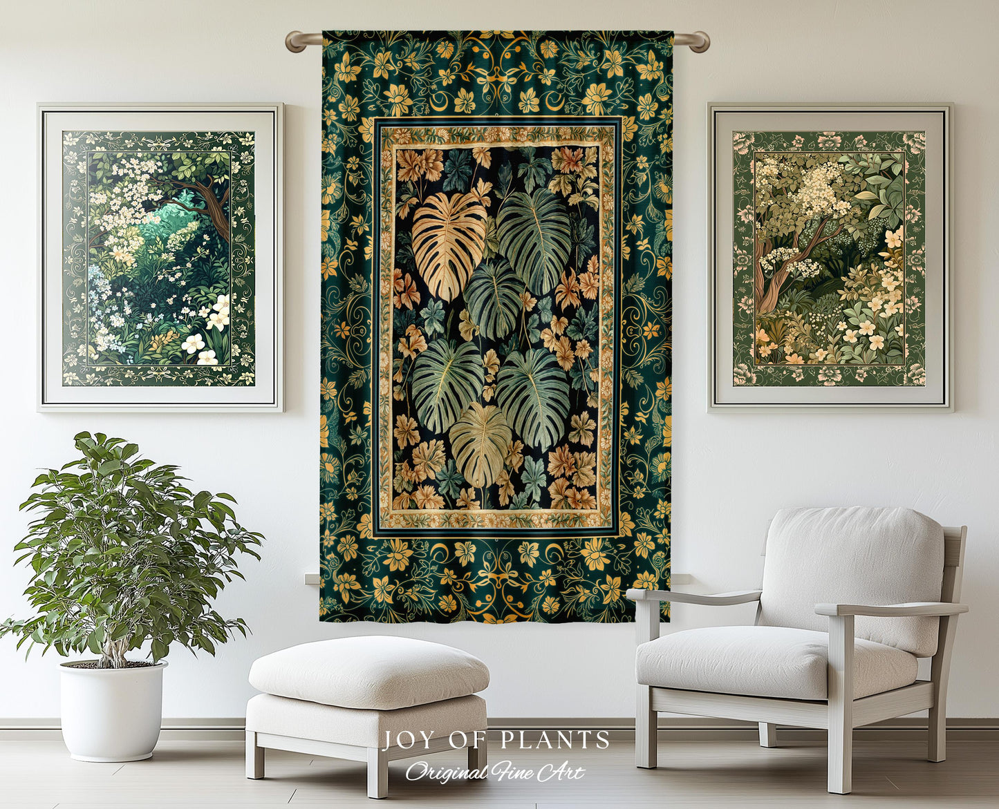 Enchanted Grove Botanical Curtain | Forestcore Home Decor Cottagecore Maximalist Whimsical Monstera Vibes Trendy Bedroom Artwork Drapes |