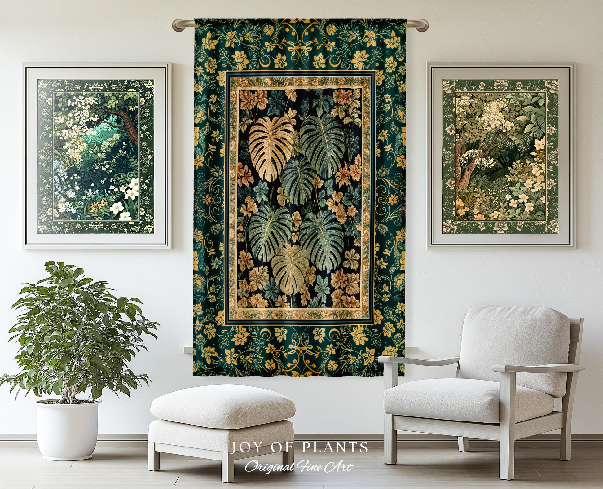 Enchanted Grove Botanical Curtain | Forestcore Home Decor Cottagecore Maximalist Whimsical Monstera Vibes Trendy Bedroom Artwork Drapes |