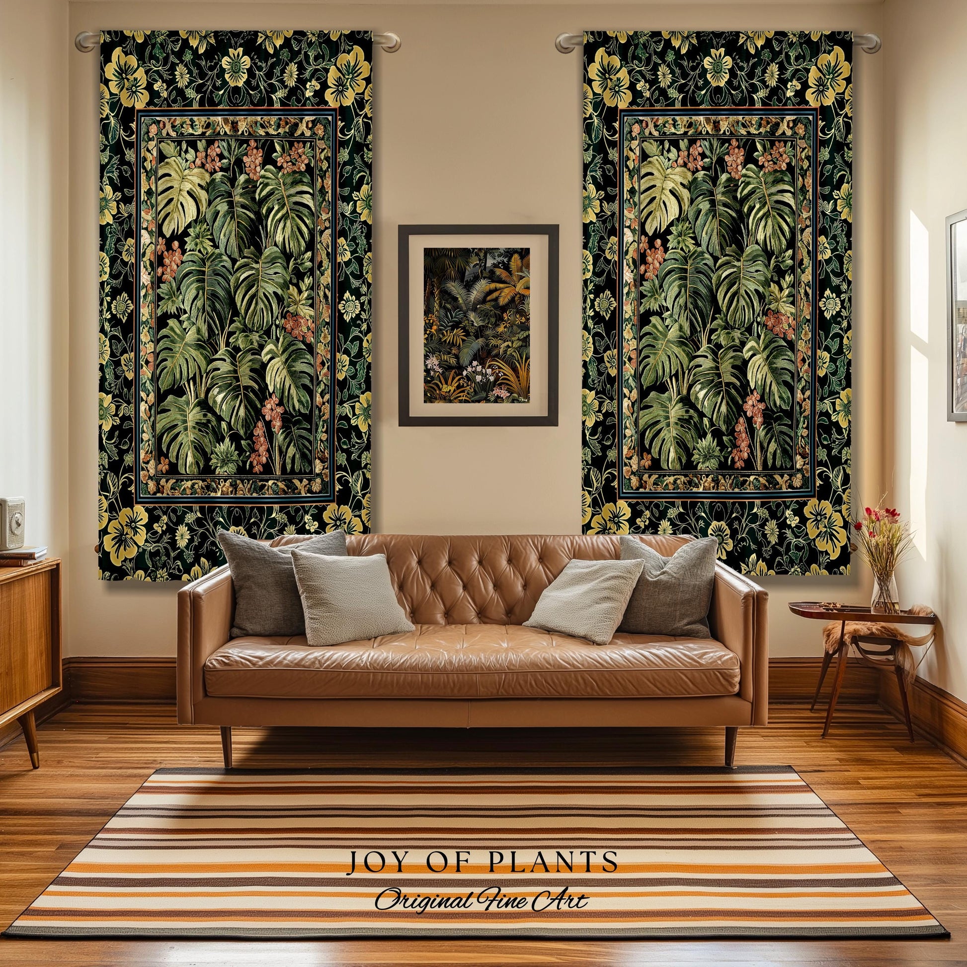 Verdant Flora Jungle Leaves Curtain | Maximalist Forestcore Whimsical Plant Themed Bedroom Monstera Cottagecore Inspired Home Decor Drapes