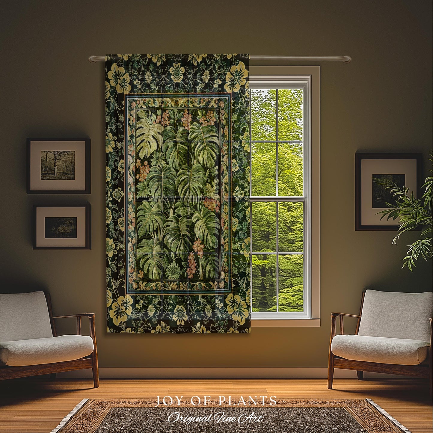 Verdant Flora Jungle Leaves Curtain | Maximalist Forestcore Whimsical Plant Themed Bedroom Monstera Cottagecore Inspired Home Decor Drapes