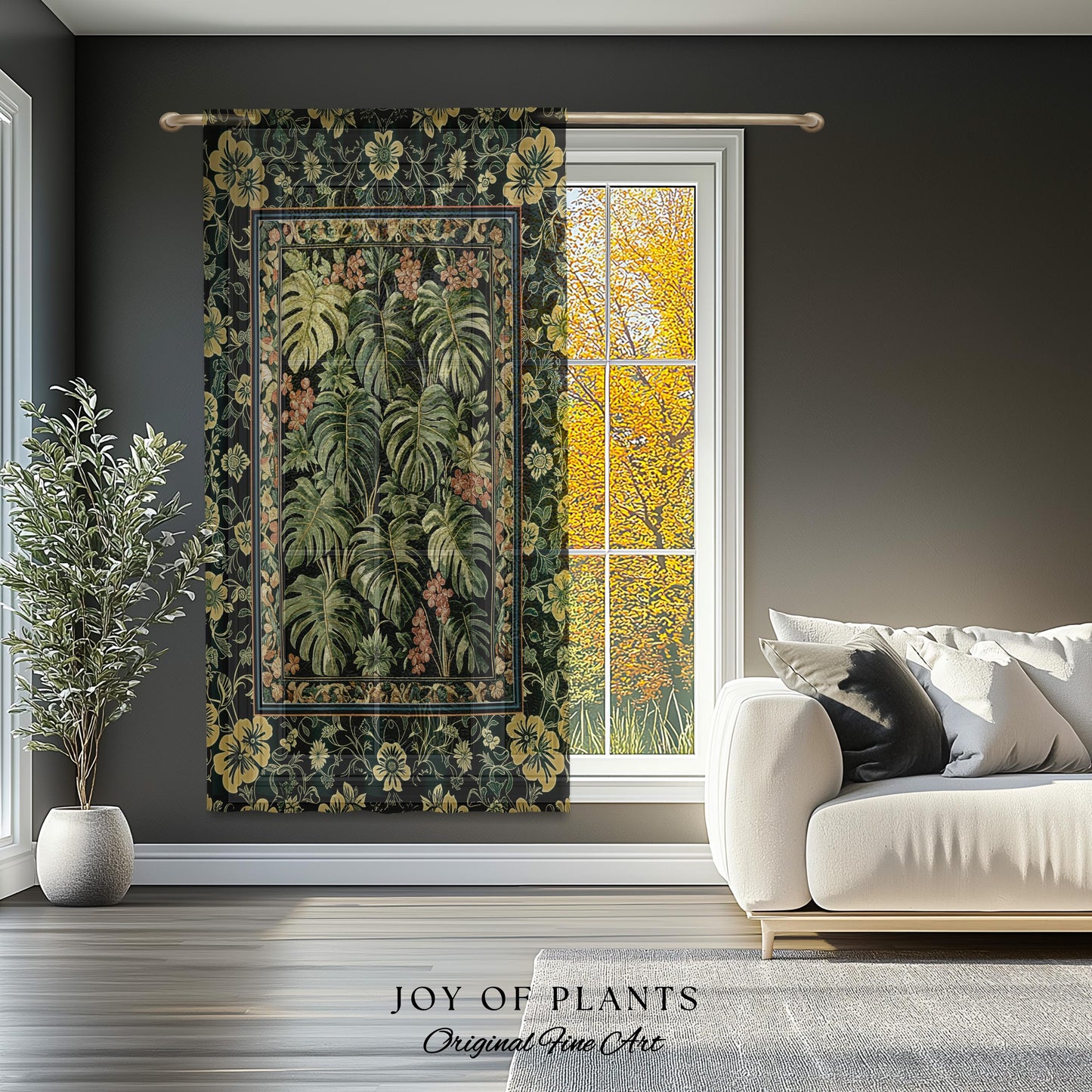 Verdant Flora Jungle Leaves Curtain | Maximalist Forestcore Whimsical Plant Themed Bedroom Monstera Cottagecore Inspired Home Decor Drapes