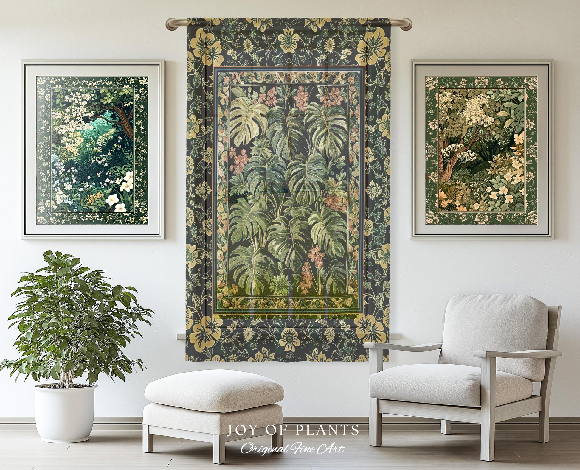 Verdant Flora Jungle Leaves Curtain | Maximalist Forestcore Whimsical Plant Themed Bedroom Monstera Cottagecore Inspired Home Decor Drapes