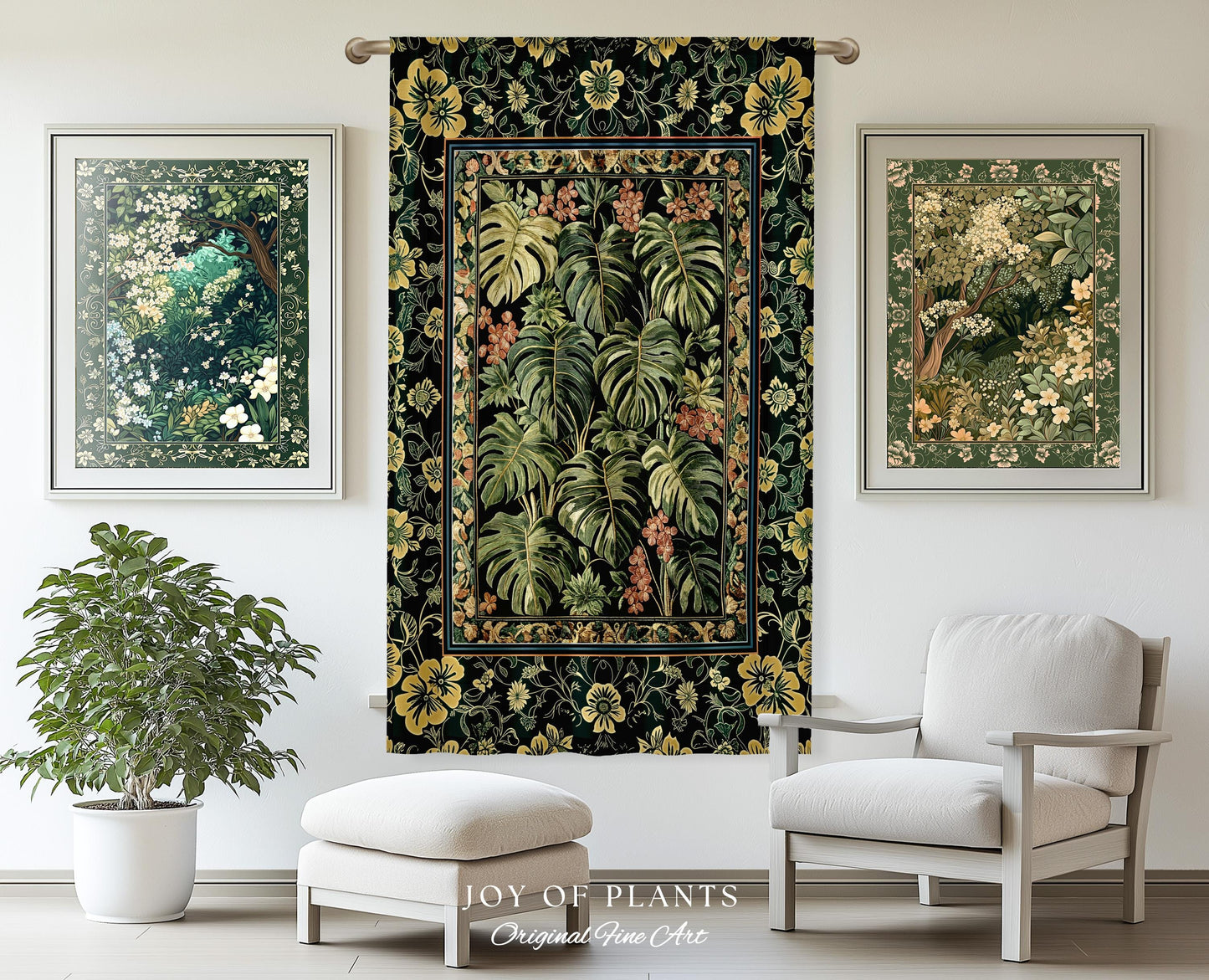 Verdant Flora Jungle Leaves Curtain | Maximalist Forestcore Whimsical Plant Themed Bedroom Monstera Cottagecore Inspired Home Decor Drapes