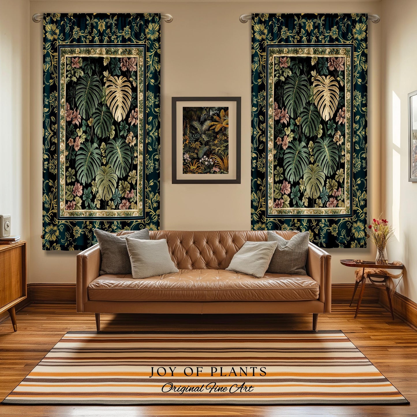 Botanical Cozy Curtain Maximalist Jungle | Plant Lady Decor Monstera Deliciosa Bedroom Woodland Magical Dark Academia Emerald Style Drapes