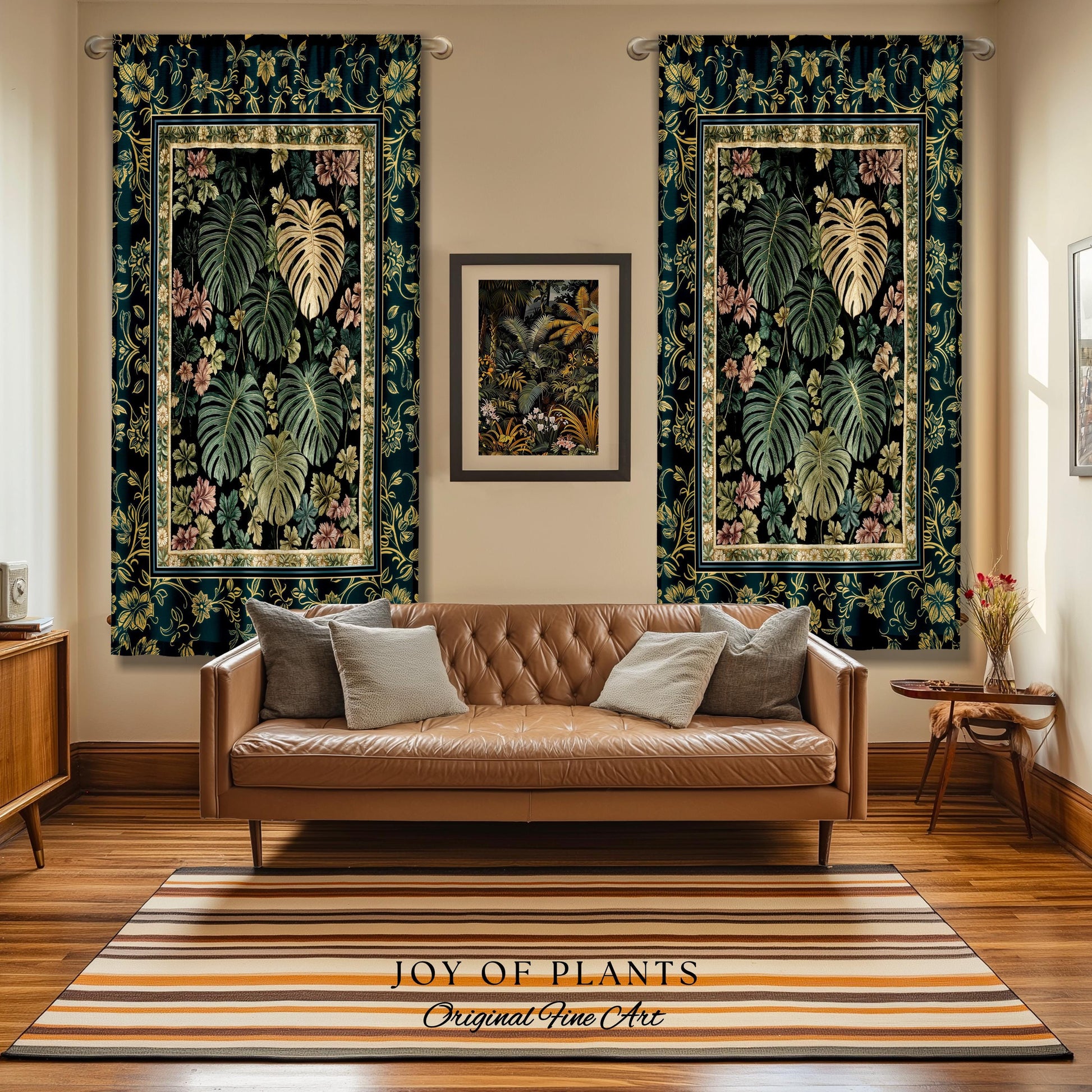 Botanical Cozy Curtain Maximalist Jungle | Plant Lady Decor Monstera Deliciosa Bedroom Woodland Magical Dark Academia Emerald Style Drapes