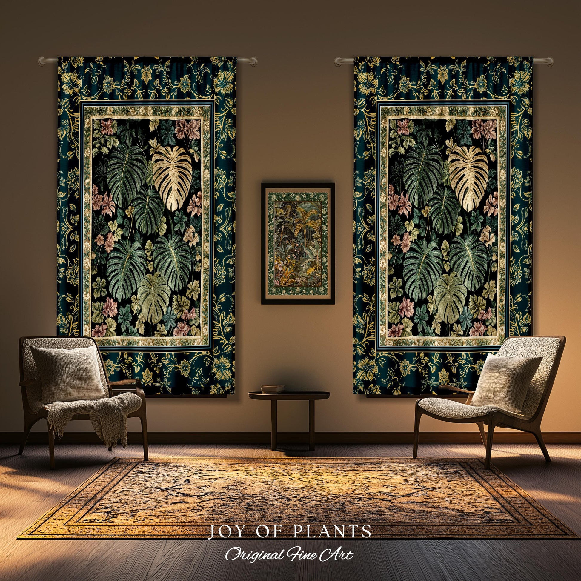 Botanical Cozy Curtain Maximalist Jungle | Plant Lady Decor Monstera Deliciosa Bedroom Woodland Magical Dark Academia Emerald Style Drapes