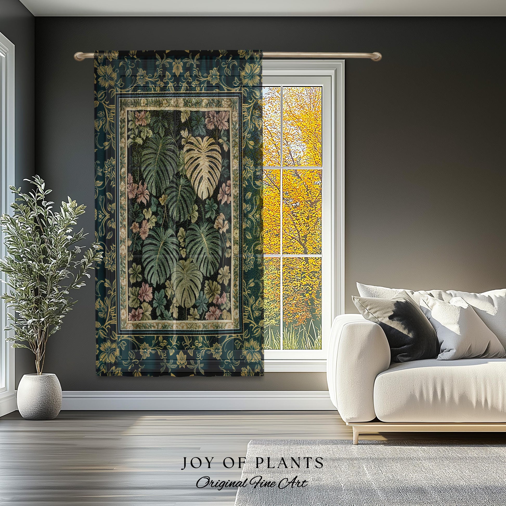 Botanical Cozy Curtain Maximalist Jungle | Plant Lady Decor Monstera Deliciosa Bedroom Woodland Magical Dark Academia Emerald Style Drapes