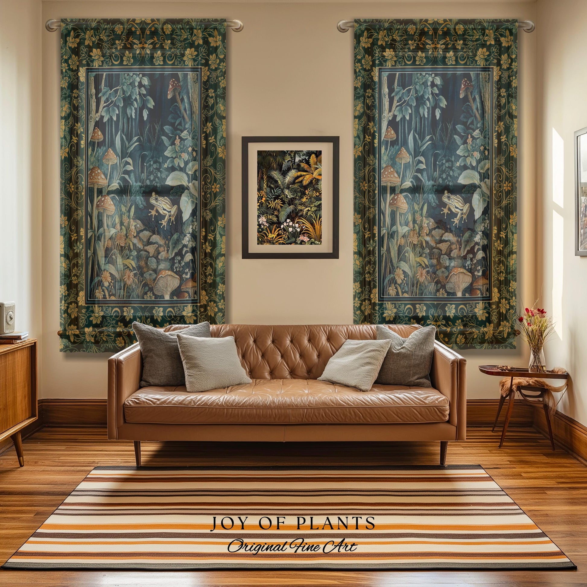 Retro Fungi Forest Curtain | Botanical Wonders Mystic Cute Outdoorsy Eclectic Bathroom Goblincore Fairycore Woodland Theme Tropical Drapes |