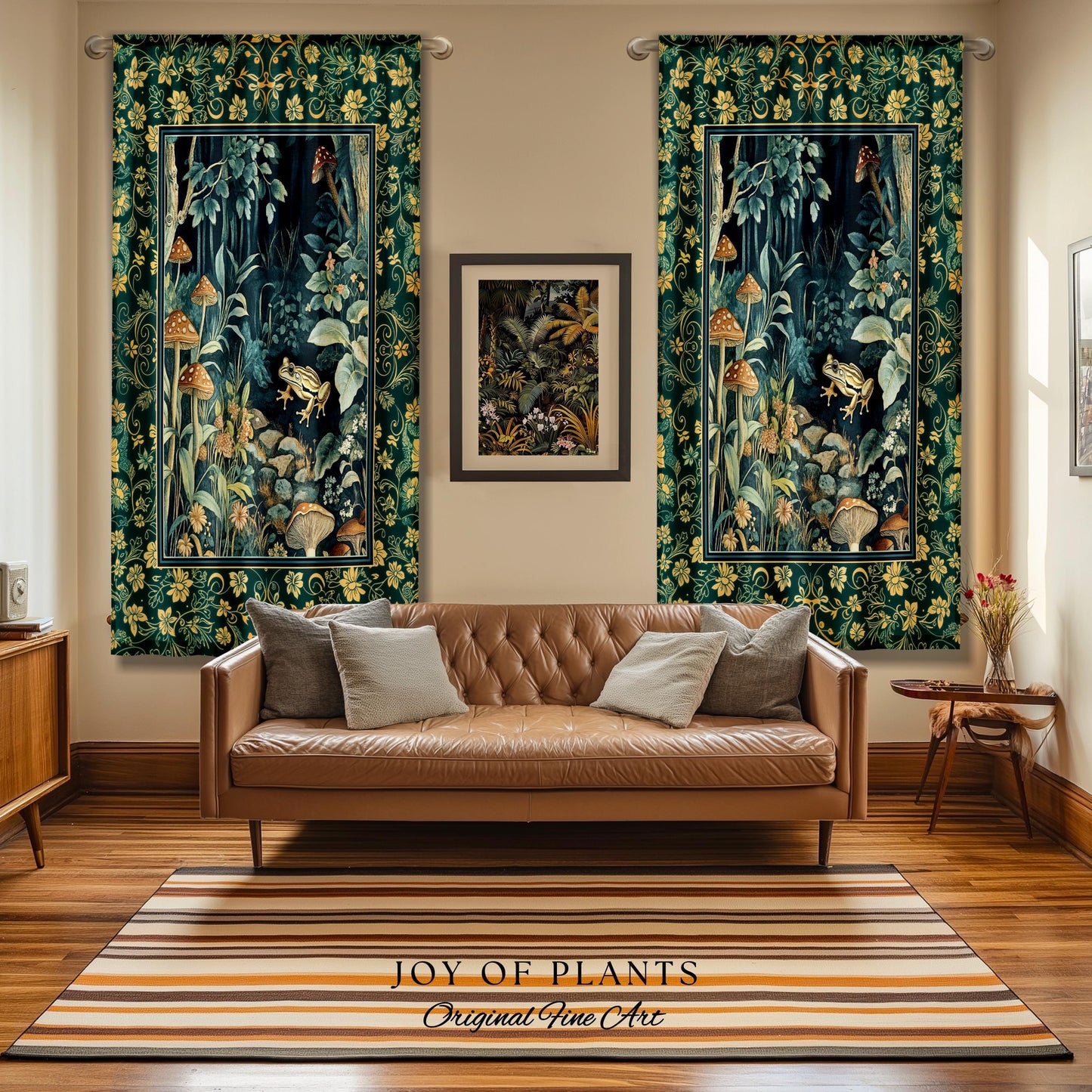 Retro Fungi Forest Curtain | Botanical Wonders Mystic Cute Outdoorsy Eclectic Bathroom Goblincore Fairycore Woodland Theme Tropical Drapes |