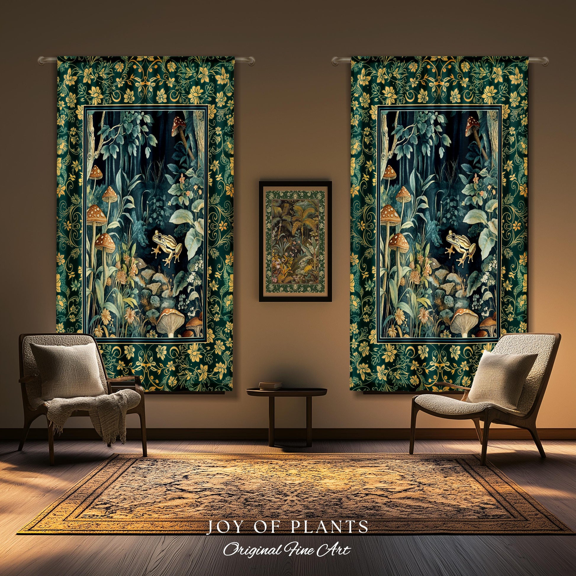 Retro Fungi Forest Curtain | Botanical Wonders Mystic Cute Outdoorsy Eclectic Bathroom Goblincore Fairycore Woodland Theme Tropical Drapes |