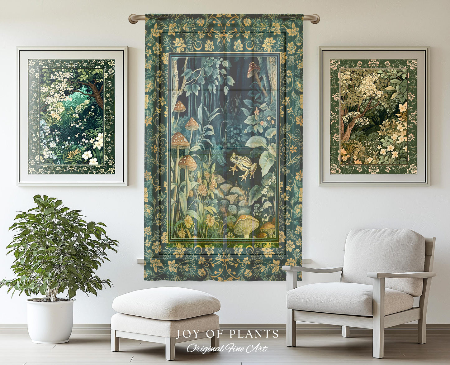 Retro Fungi Forest Curtain | Botanical Wonders Mystic Cute Outdoorsy Eclectic Bathroom Goblincore Fairycore Woodland Theme Tropical Drapes |