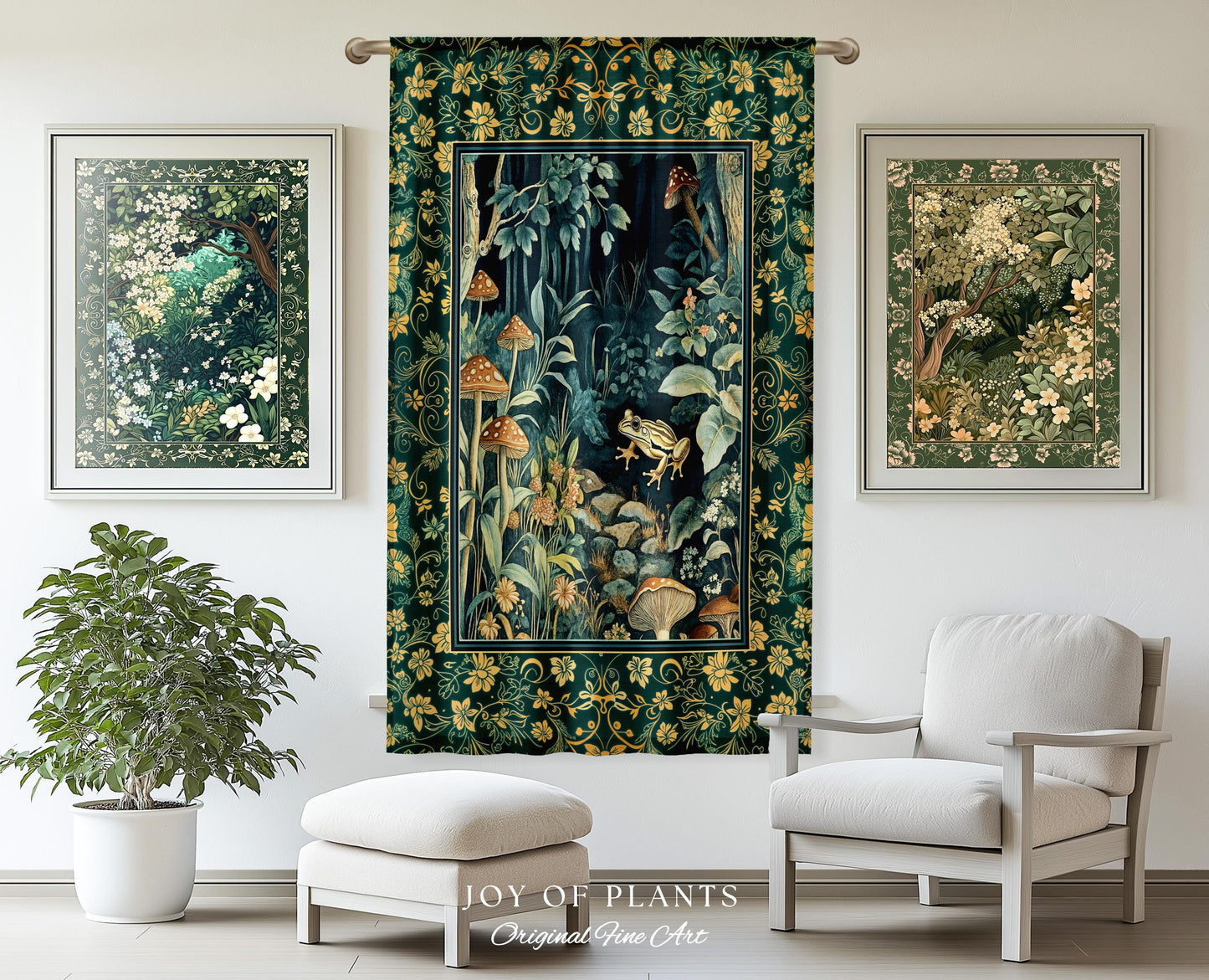 Retro Fungi Forest Curtain | Botanical Wonders Mystic Cute Outdoorsy Eclectic Bathroom Goblincore Fairycore Woodland Theme Tropical Drapes |