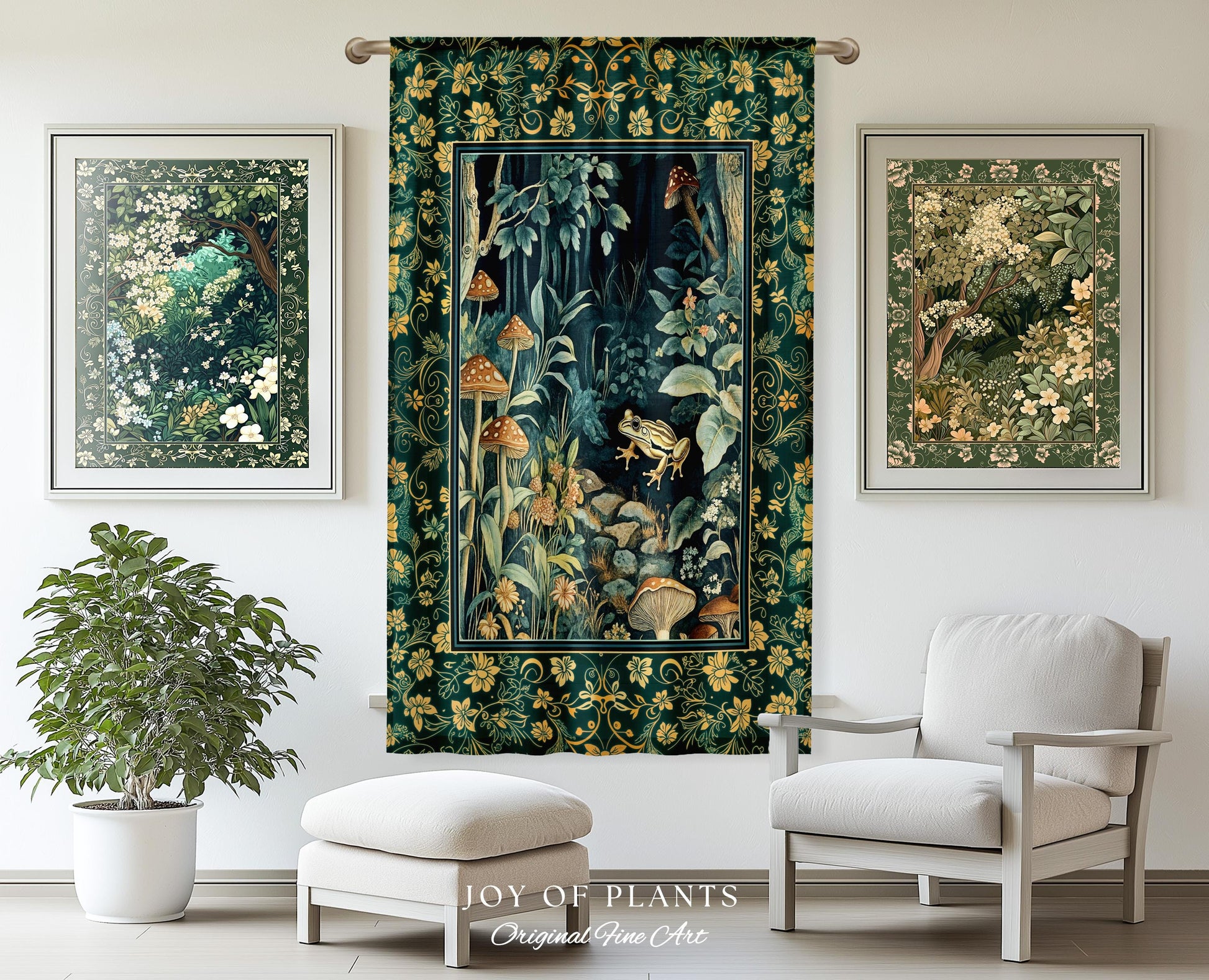 Retro Fungi Forest Curtain | Botanical Wonders Mystic Cute Outdoorsy Eclectic Bathroom Goblincore Fairycore Woodland Theme Tropical Drapes |